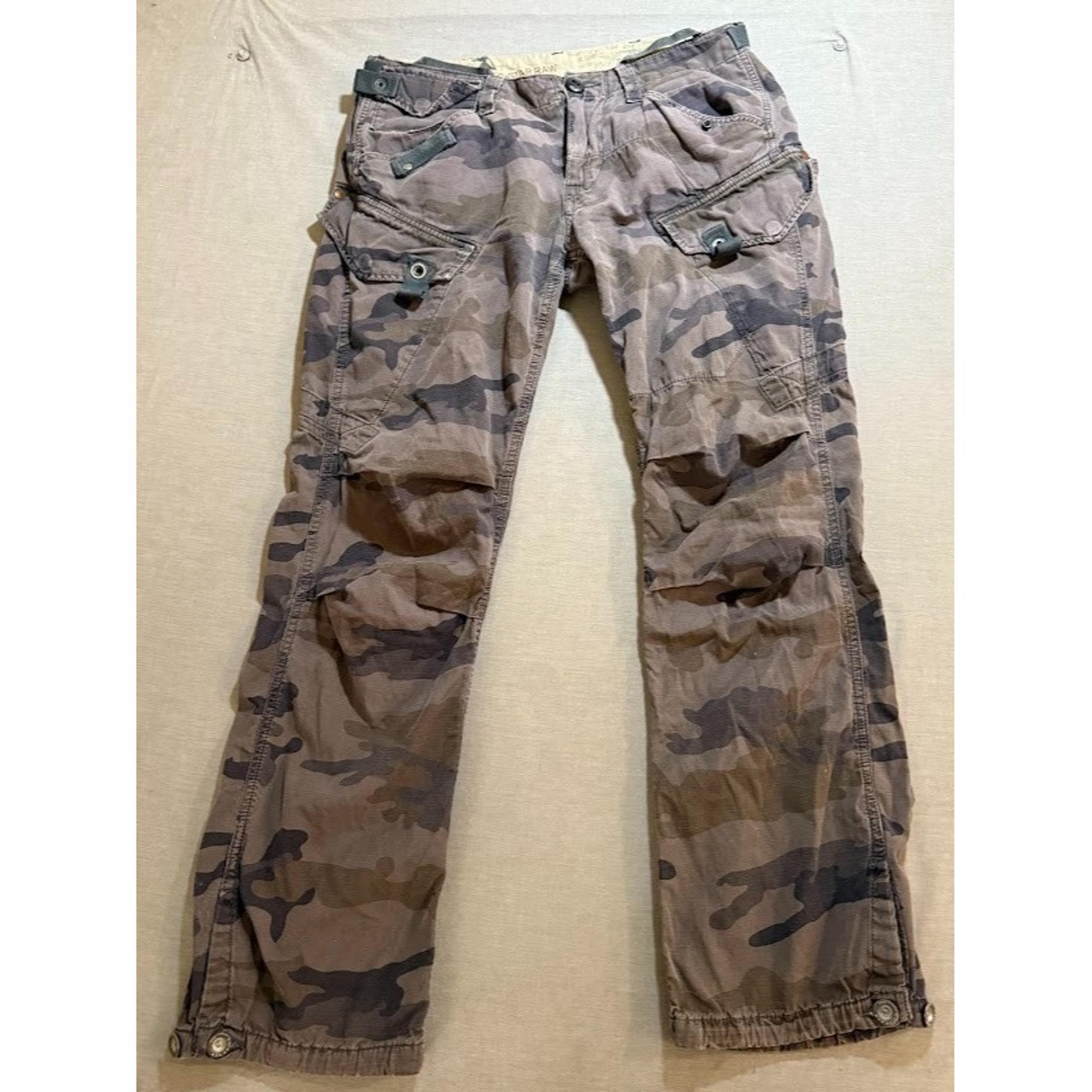 G-Star Original Raw Pants Mens 34X30 Brown Camouflage Cargo Pocket Double Knee.