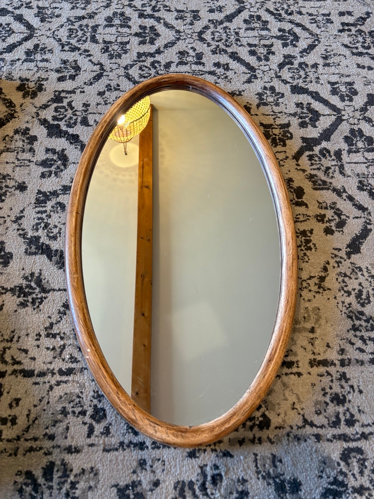 Adorable vintage style oval wooden mirror 22x12”