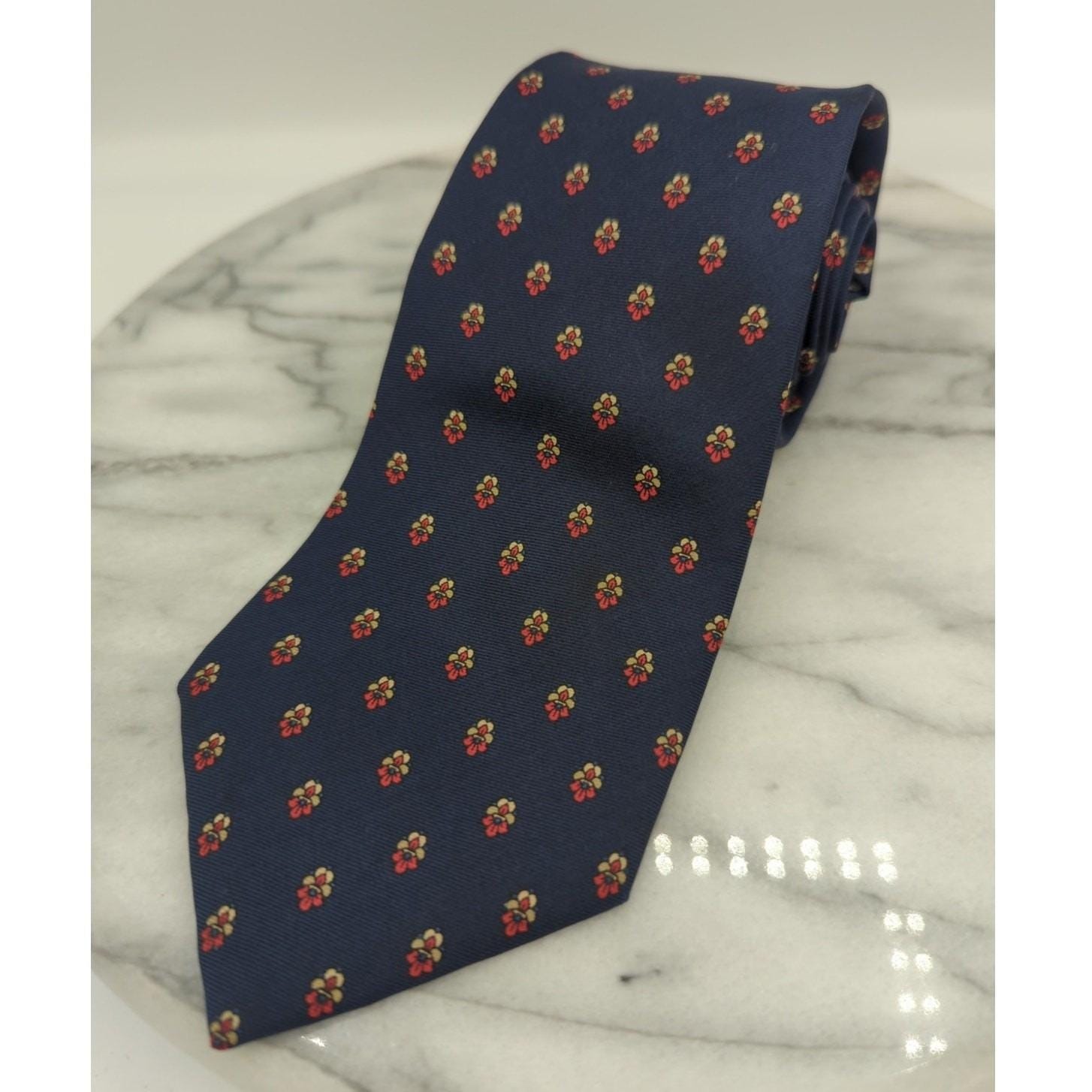 Vintage Christian Dior Neck Tie All Silk Blue Red Floral Made in the USA Work