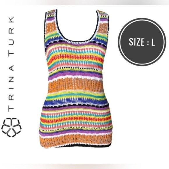 Trina Turk multicolor crochet tank top,Size L
