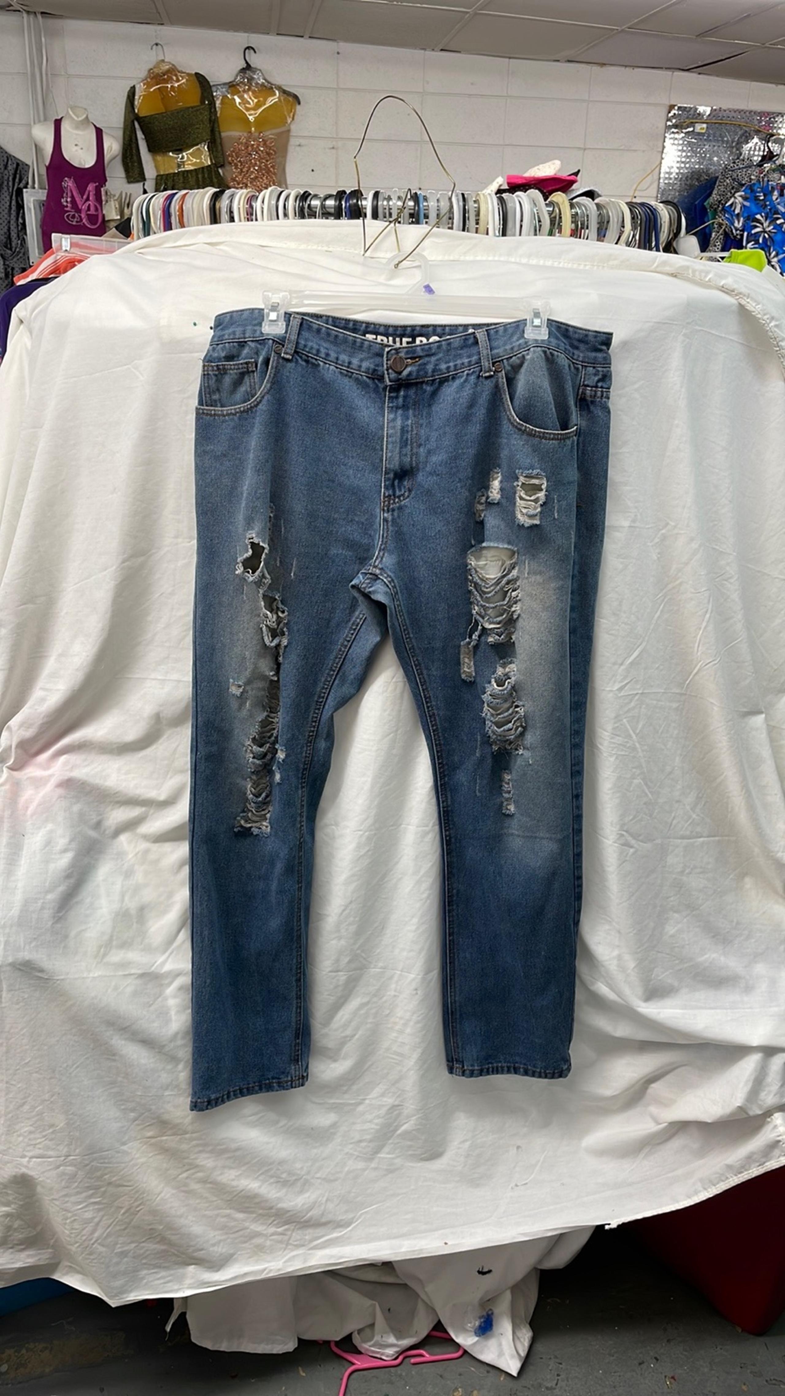 True rock distressed faded lined jeans men sz