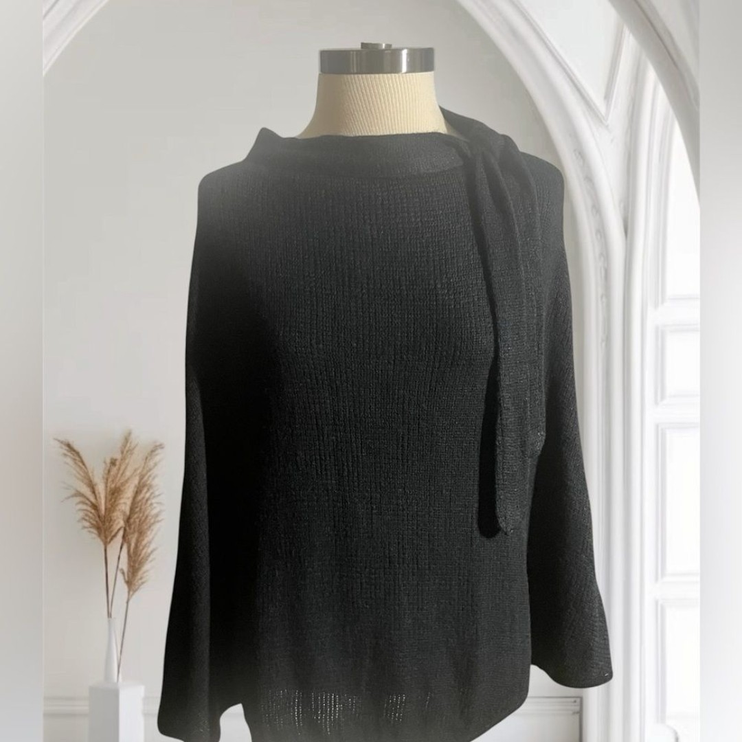 Cejon Elegant Black Women's Sweater pancho cape sweater one size black warm cozy