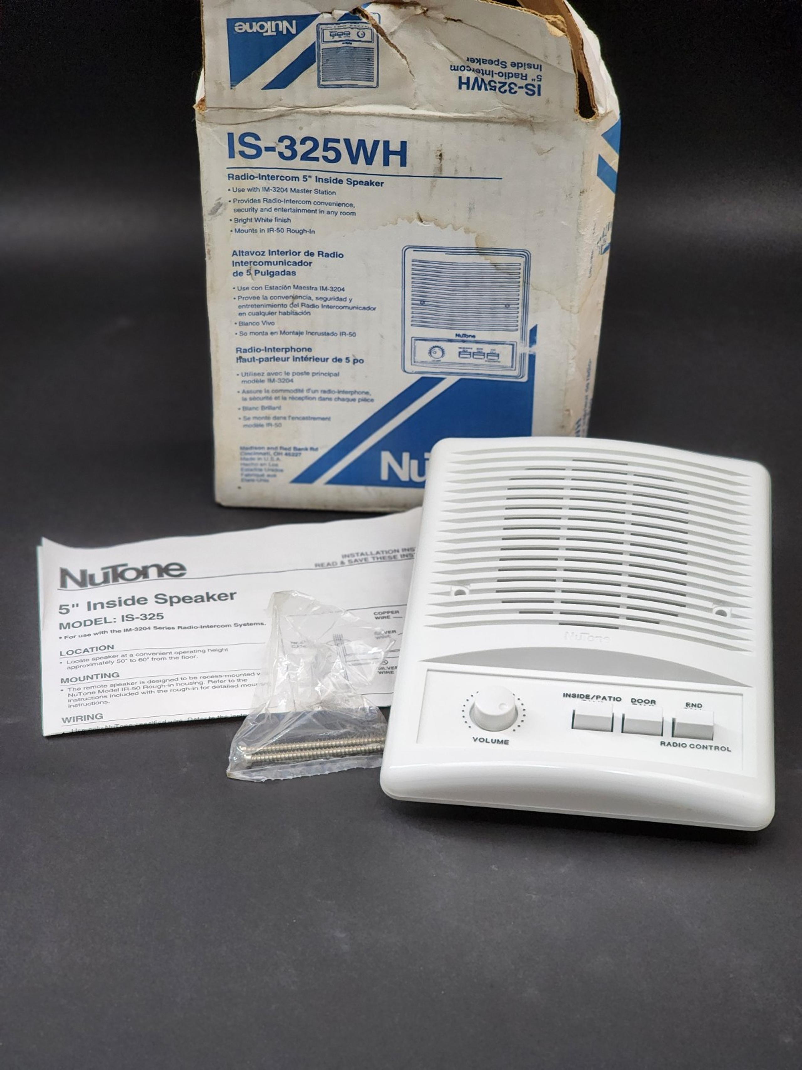NuTone ISA-325WH Radio Intercom 5” Inside Speaker New Open Box
