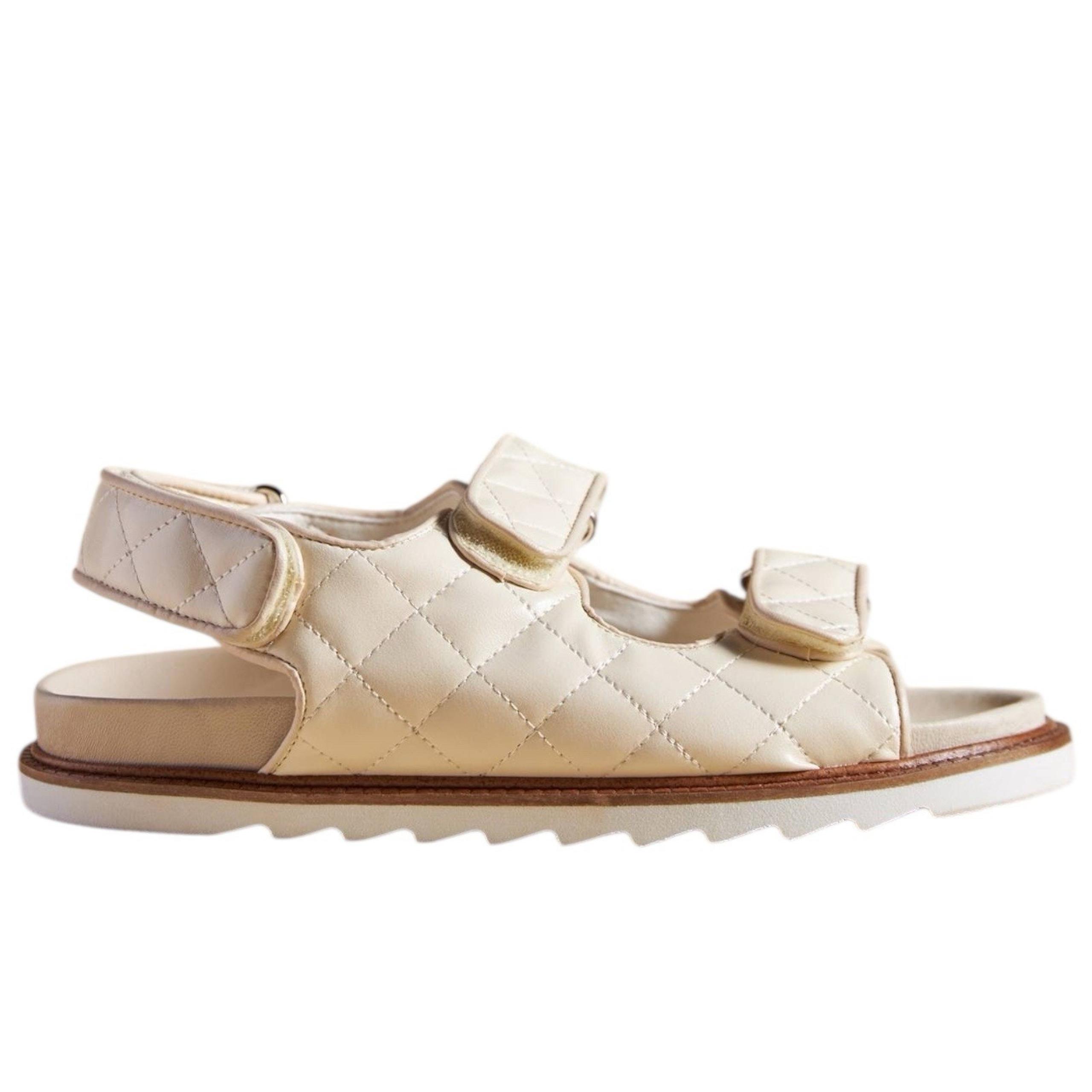 Anthropologie Pilcro Quilted Sandals Women Size 8 Slingback Leather White 39