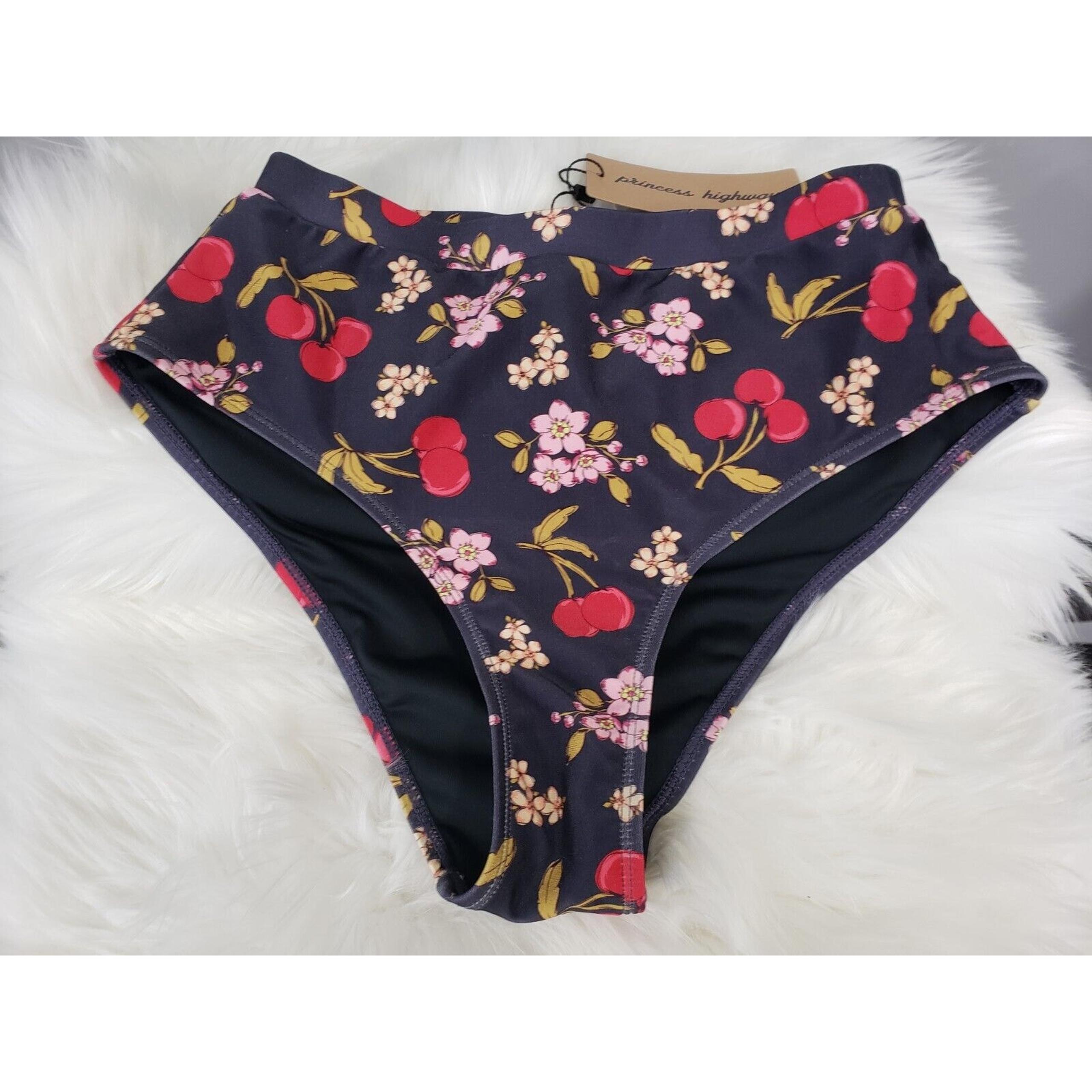 NEW ModCloth Princess Highway 10 High-Waisted Bikini Bottom Black Cherry Floral