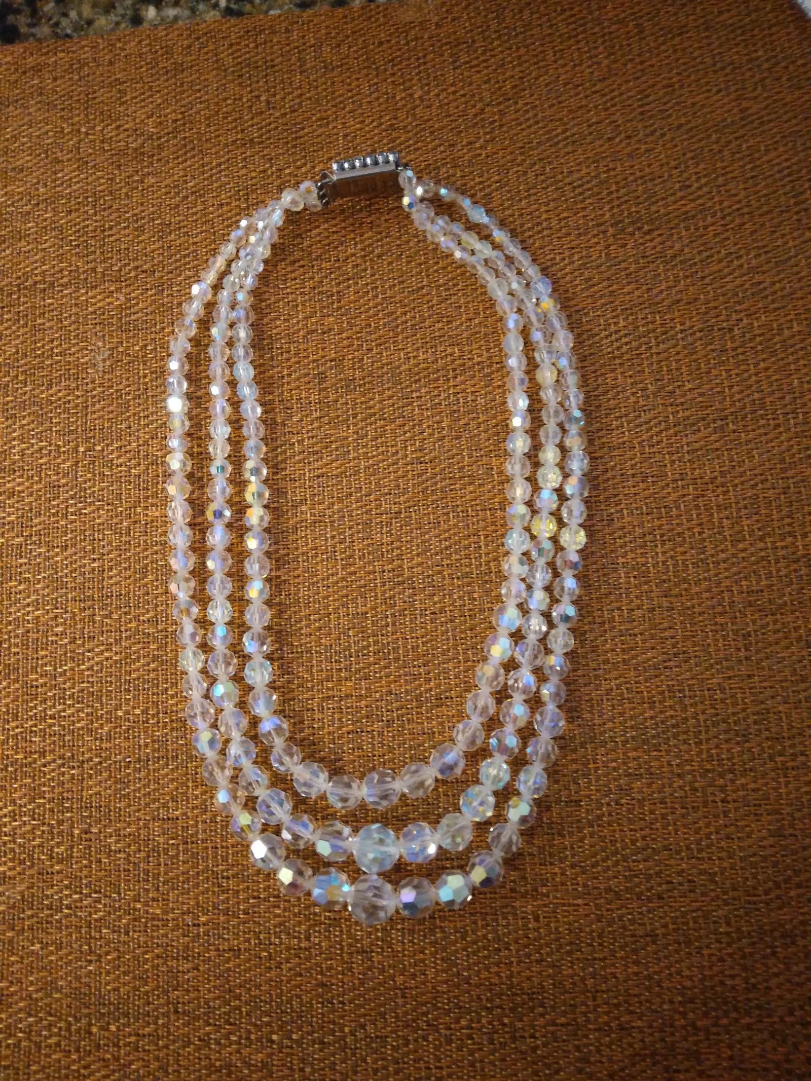 Vintage Aurorea Borealis Crystal 3 strand necklace