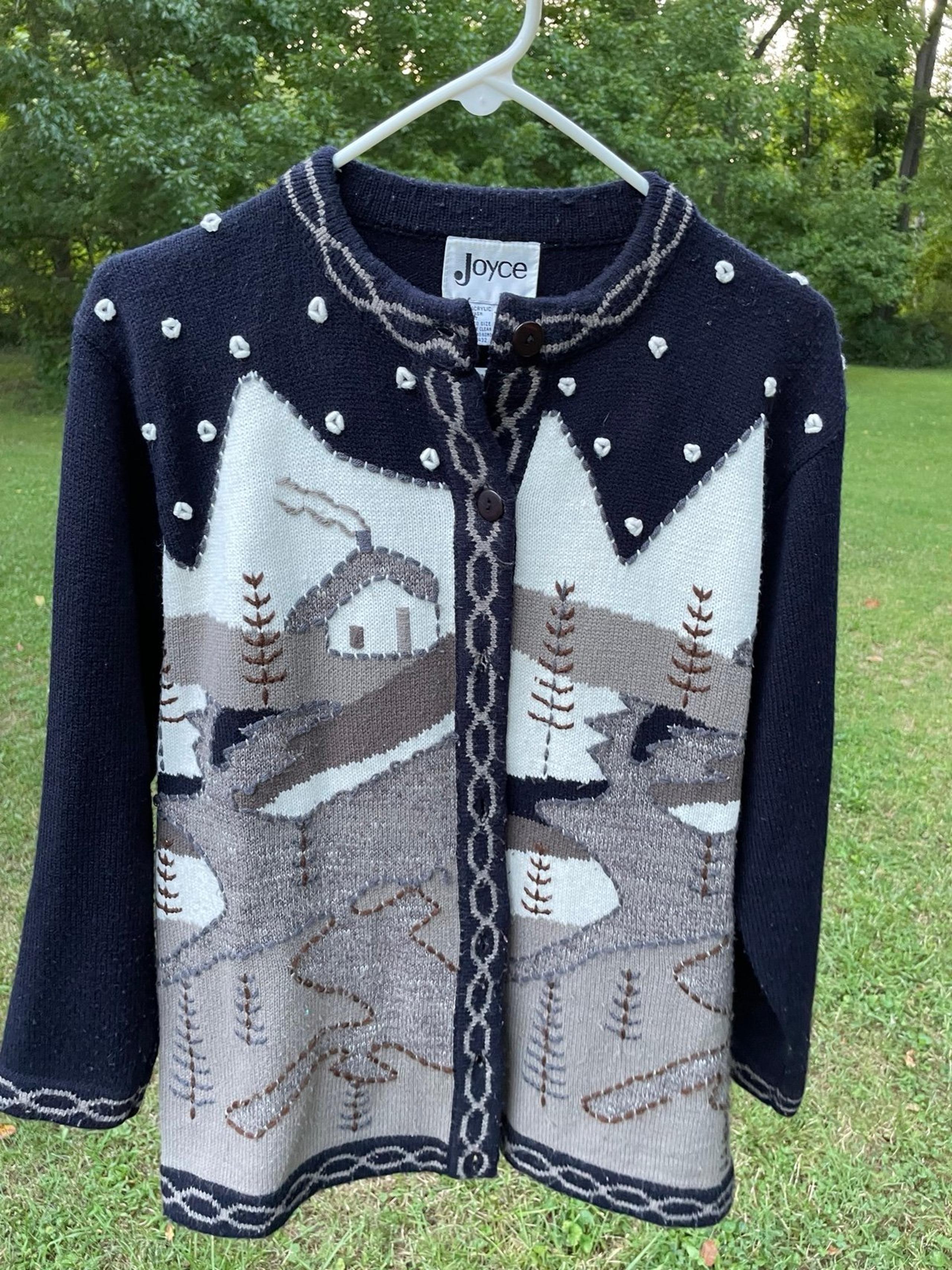 Vintage Fall Sweater By Joyce Medium Popcorn Knit Granny Cottage Cabin Ski