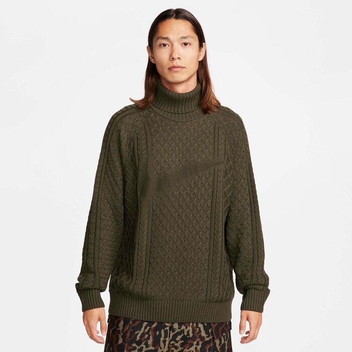 Nike Cable Knit Turtleneck Men's size Medium Green Pullover Sweater FB7770 325