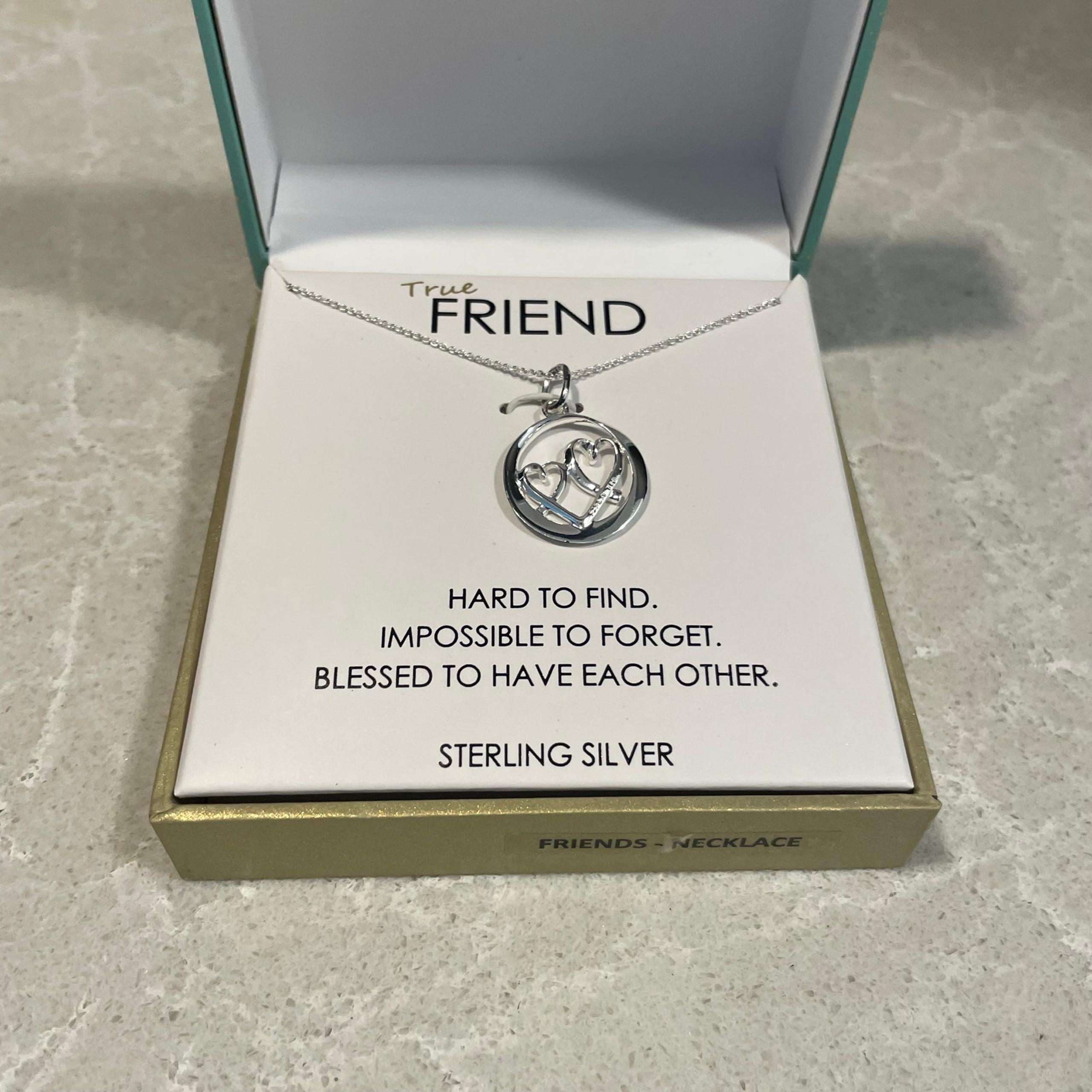 Footnotes Friend sterling silver double heart necklace marking on heart New