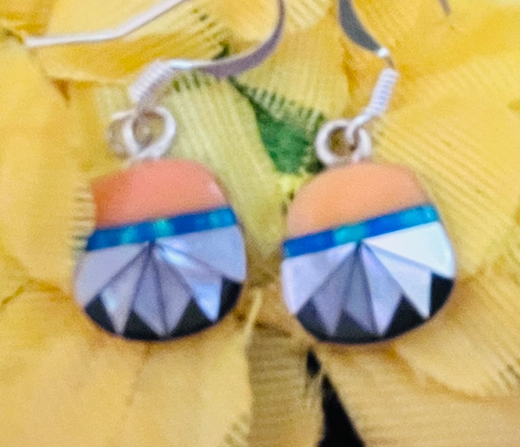 Navajo Sterling Spiny Oyster Opal Earrings #740 SIGNED