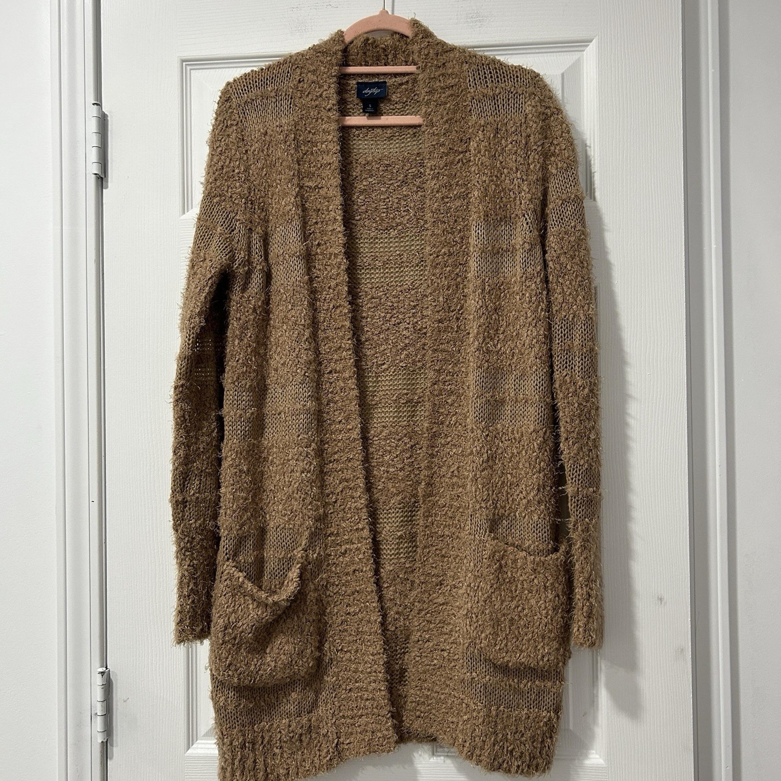 Daytrip By Buckle Women's Size Small Open Front Textured Cardigan Sweater Brown