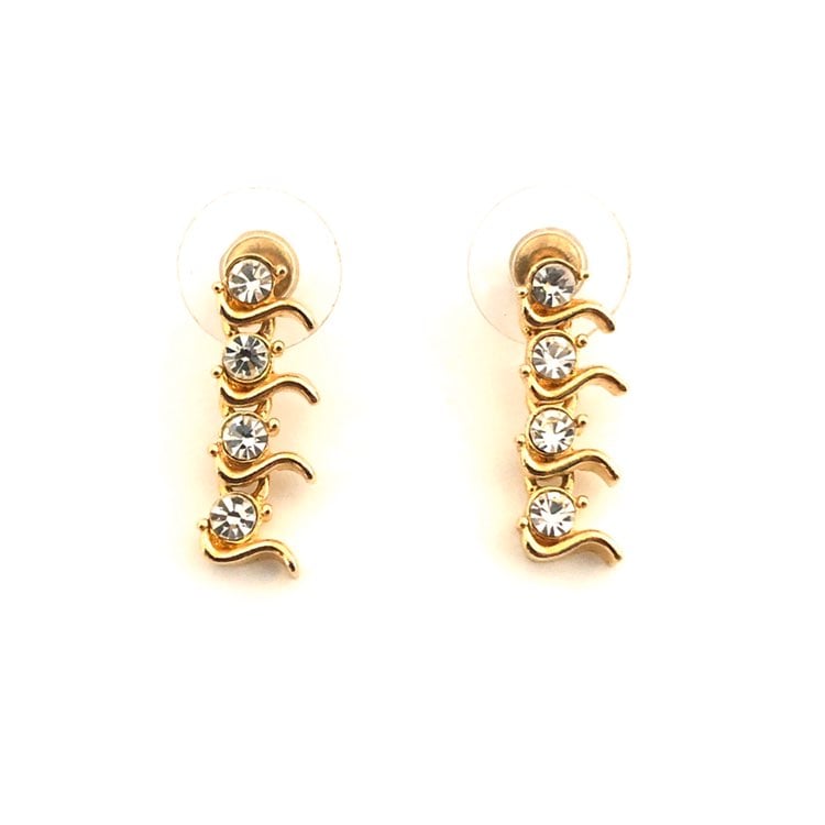 Vintage S Link Rhinestone Earrings Gold