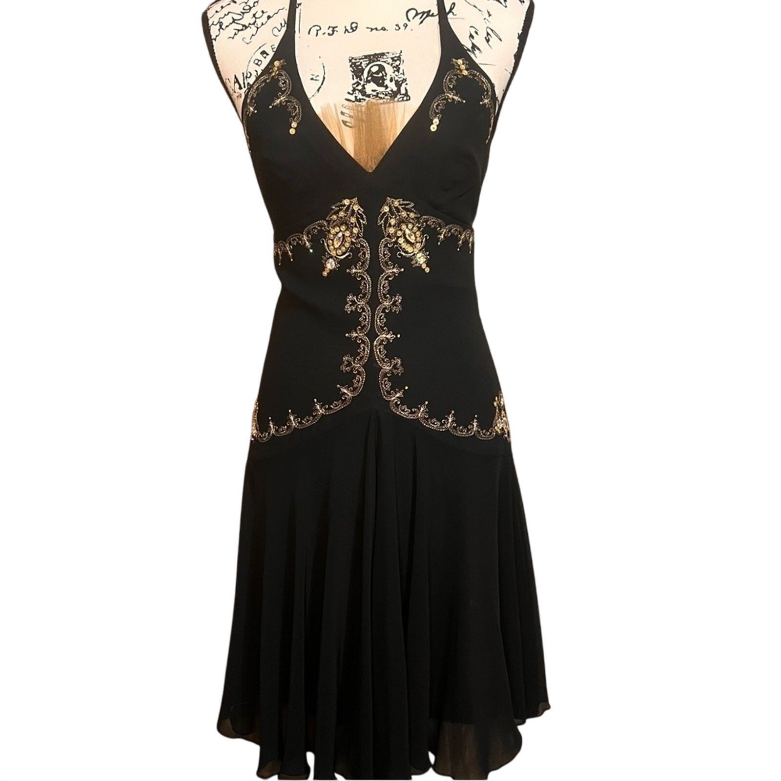 ABS Evening Essentials by Allen Schwartz Halter Tulle Embellished Black - Size 4
