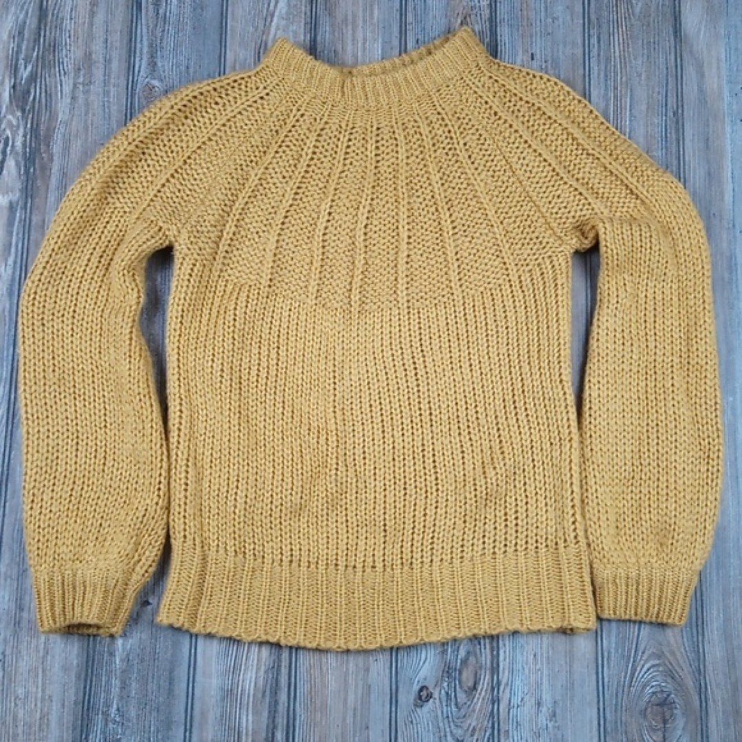 Promesa Mustard Yellow Long Sleeve Knit Crochet Sweater Top