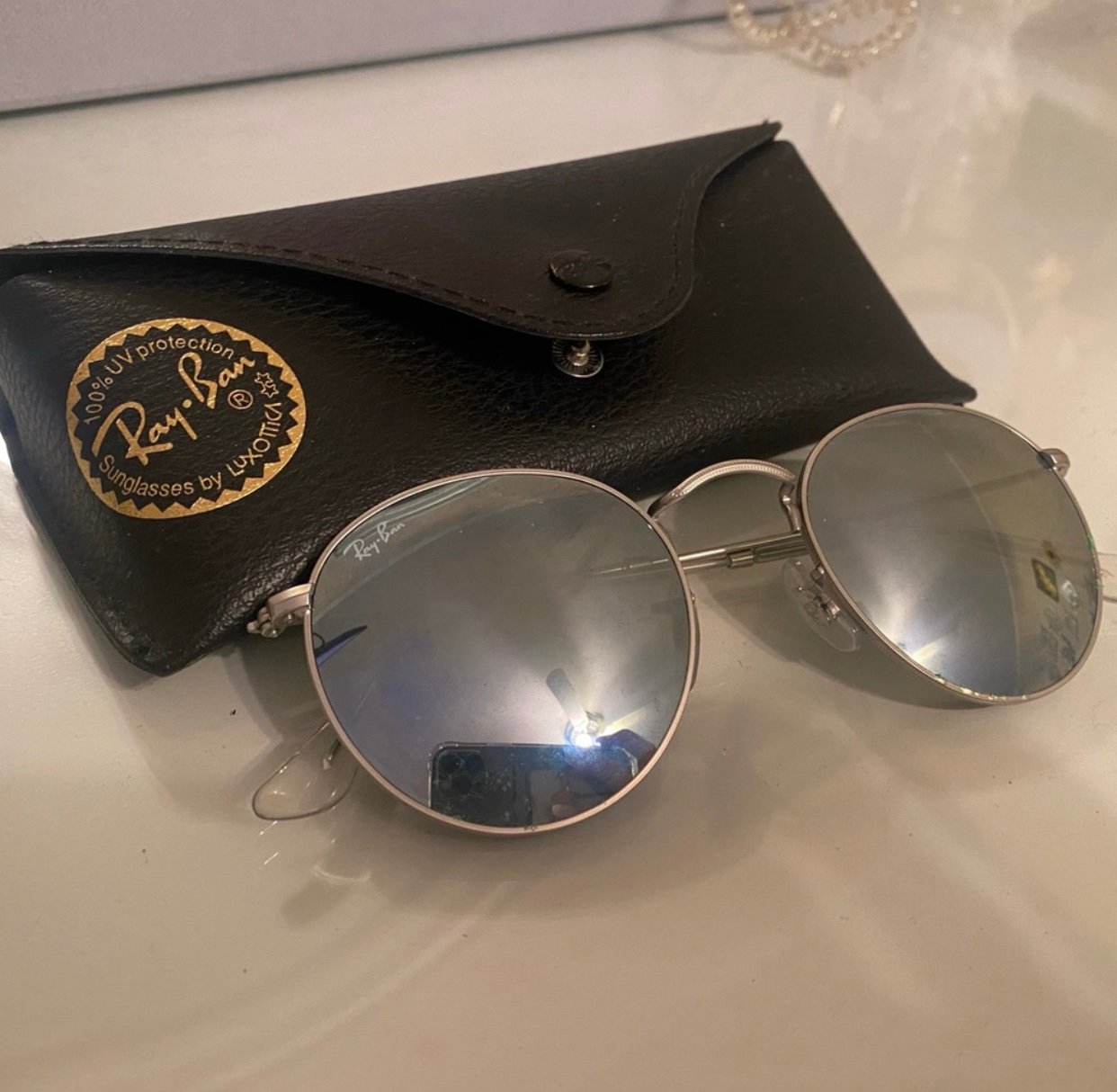 Ray-Ban RB3447 Round Flash Lenses Sunglasses with Silver Frame