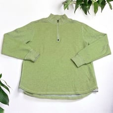 Robert Graham Like Green and White Striped Quarter Zip Pullover Sweater Size M