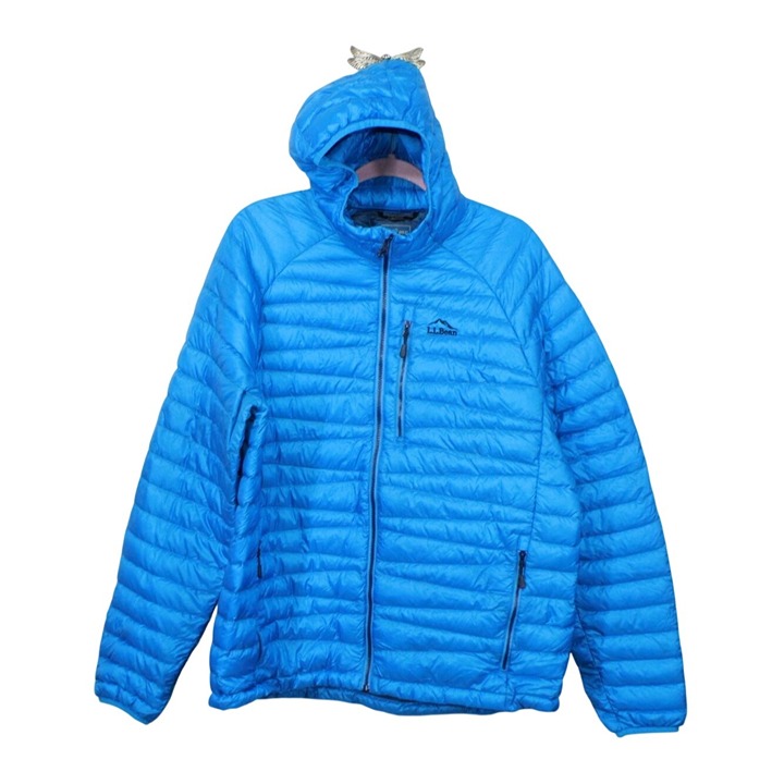 LL Bean Men's Ultralight 850 Down Sweater Hooded Jacket Medium Blue Size XL