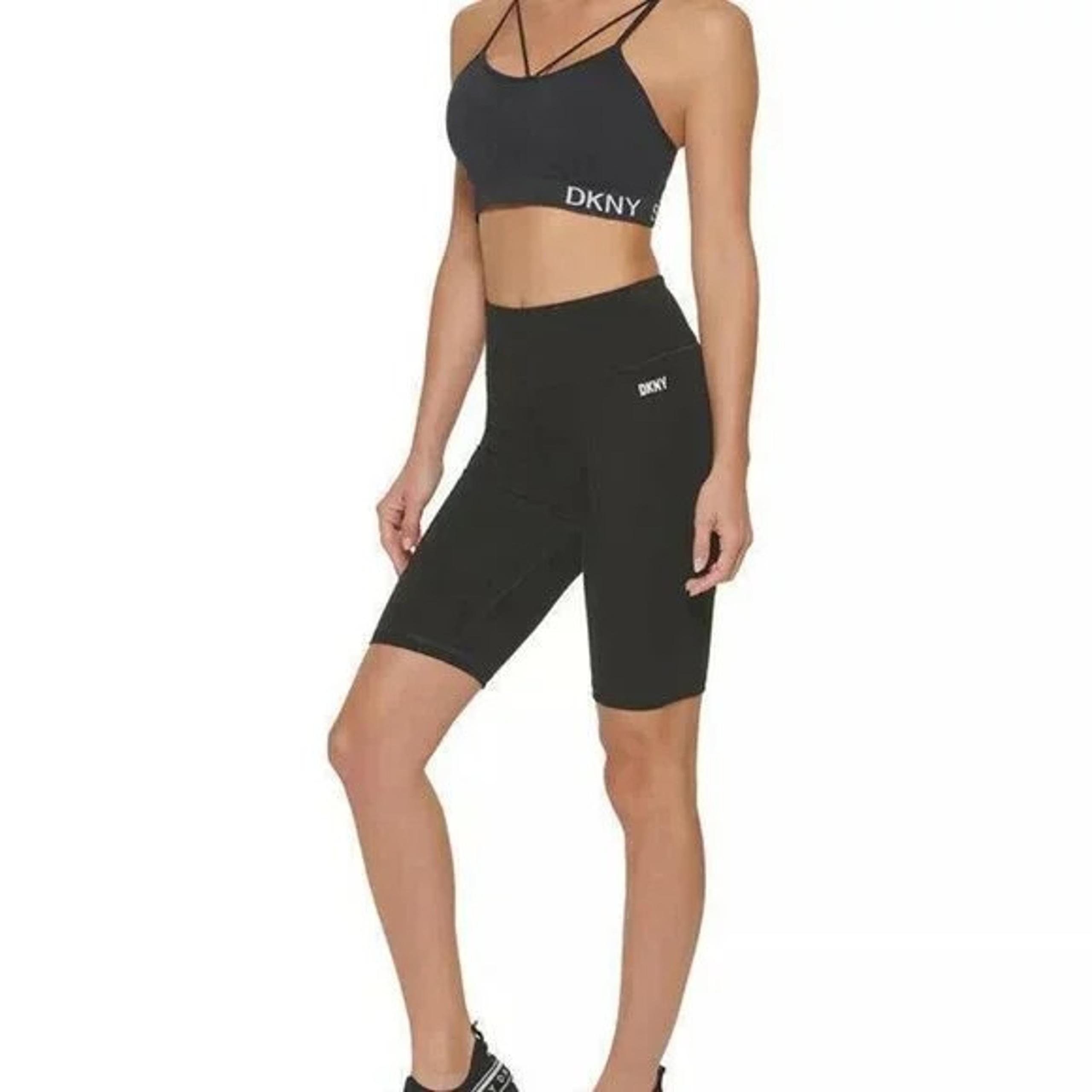 DKNY Sport Ladies High-Waist Logo-Print Bicycle Shorts, BLACK, X-Smal