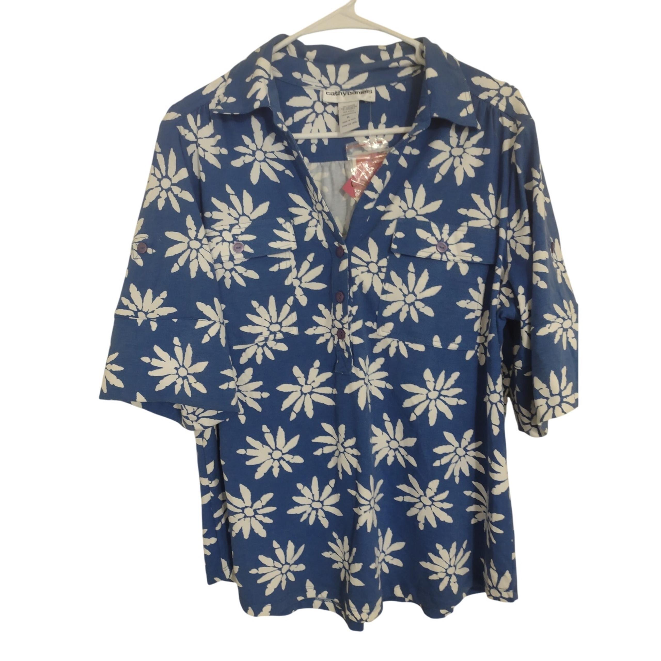 Vintage 90s Daisy Print Blouse Bohemian Casual Lightweight Cottage Deadstock