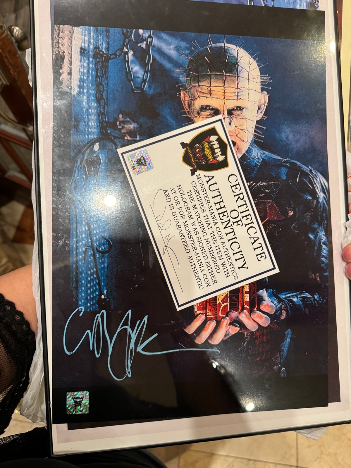 Clive Barker Signed Hellraiser Pinhead poster with Certificate of Authenticity