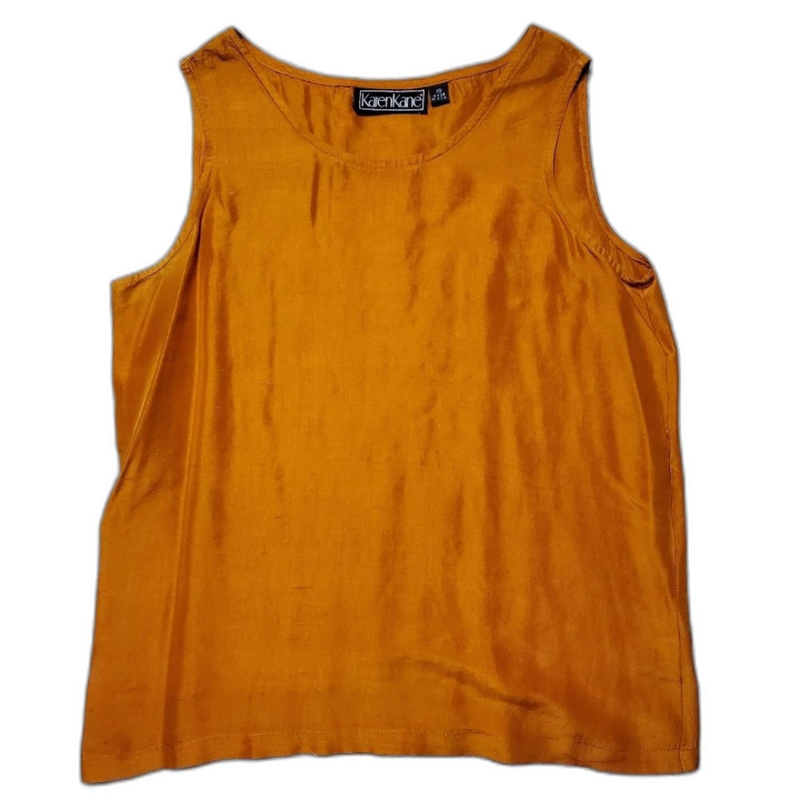 Chiffon Sleeveless Blouse Autumn Harvest Burnt Umber Orange Size 10 - Karen Kane