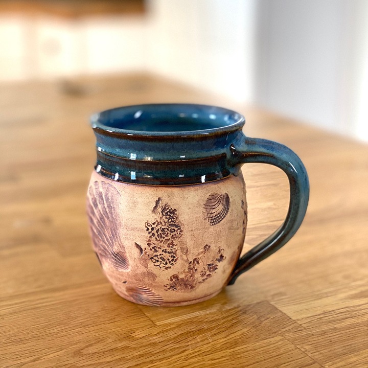 Coffee Lover Pottery Mug - Handmade Mug - 12 oz Woodland (LEAF) - 4 Hx 3.5 diam
