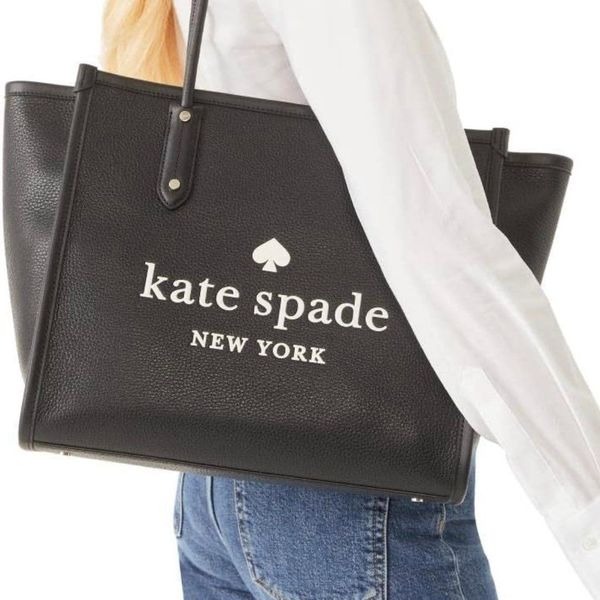 Kate Spade New York Ella Tote Bag Black With White Letters and Logo
