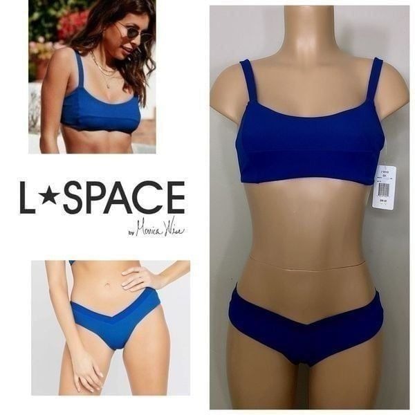 New. L*SPACE DD-cup/M-bottom. Indigo ribbed bikini. Retails 187