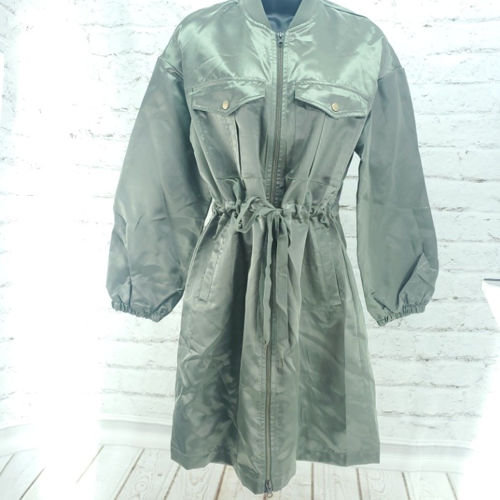 Gap Womens Olive Green Front Pockets Full Zip Utility Trench Coat Size XS