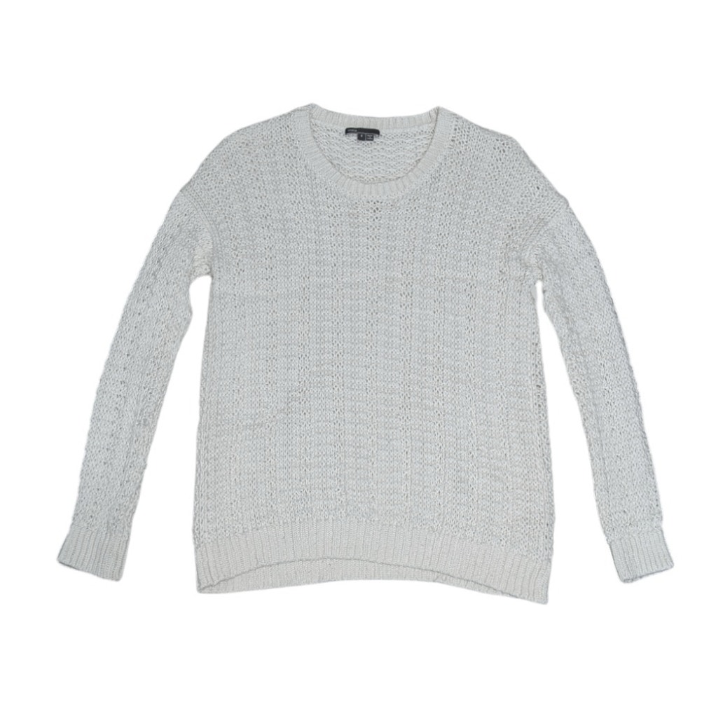 VINCE Mercerized Texture Sweater Cream White Womens Small Knit Long Sleeve Top