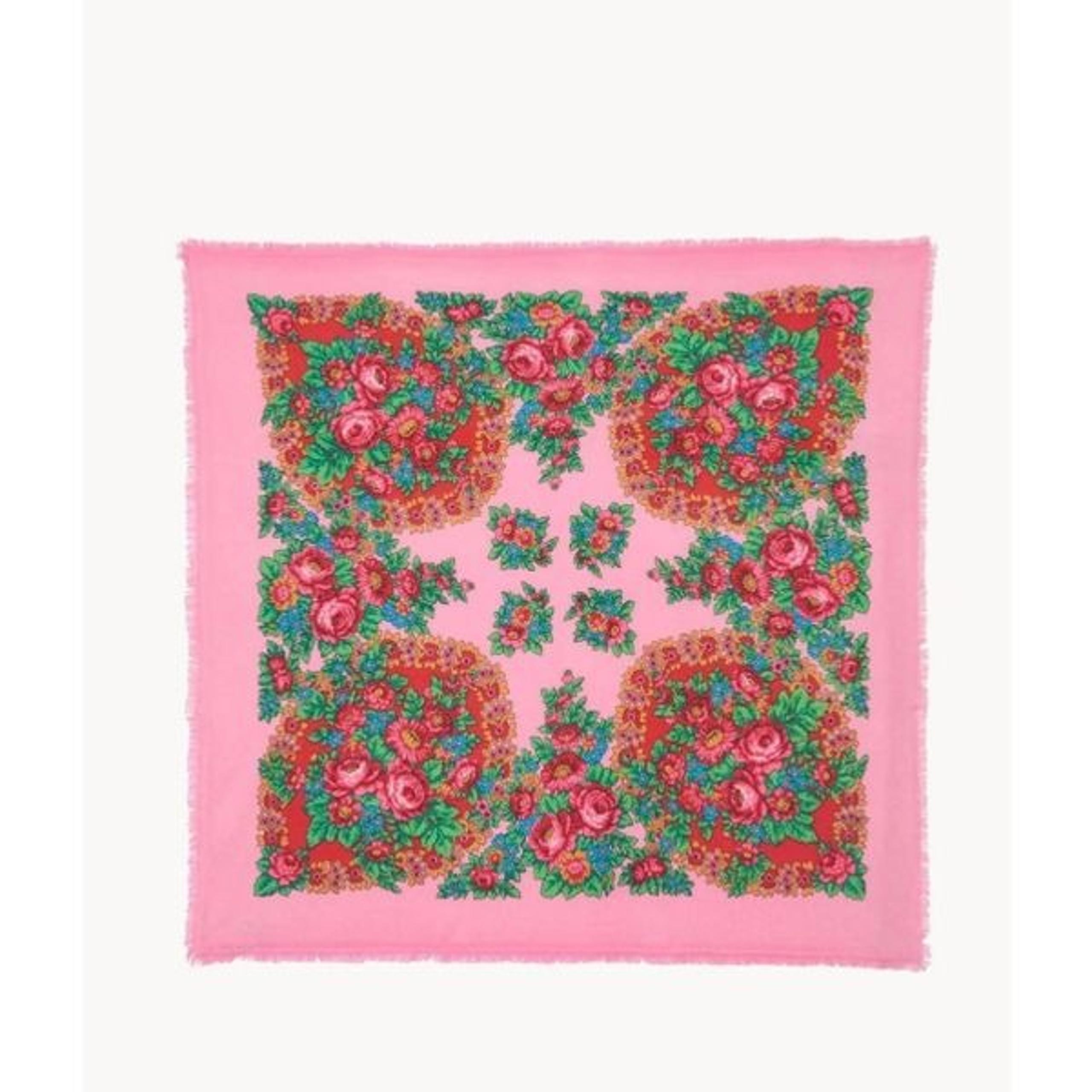 Kujten Scarf Bandana Hachiko Flower Large 100% Cashmere Candy Pink 2 threads $46