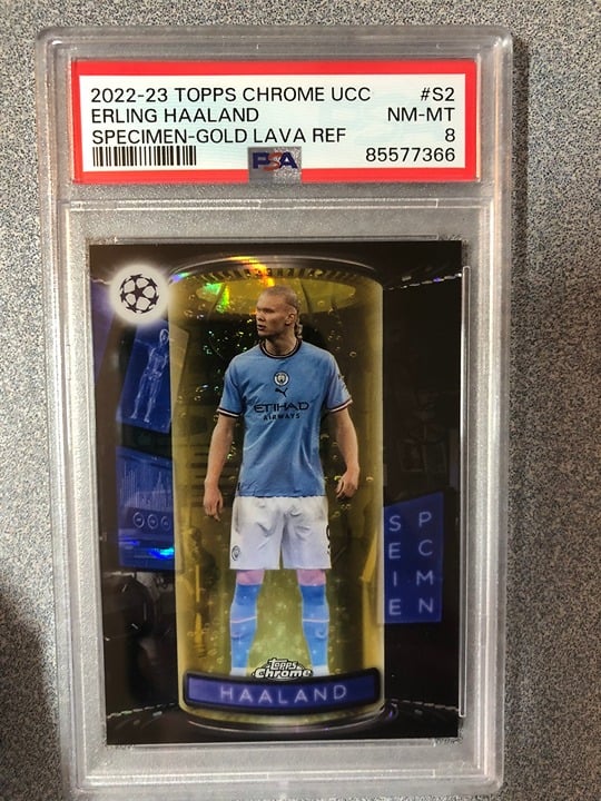 2022-23 Topps Chrome UCC Erling Haaland - Specimen Gold Lava (1:960) PSA 8