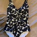 New womens black and white floral print One Piece Swimsuit medium ruched