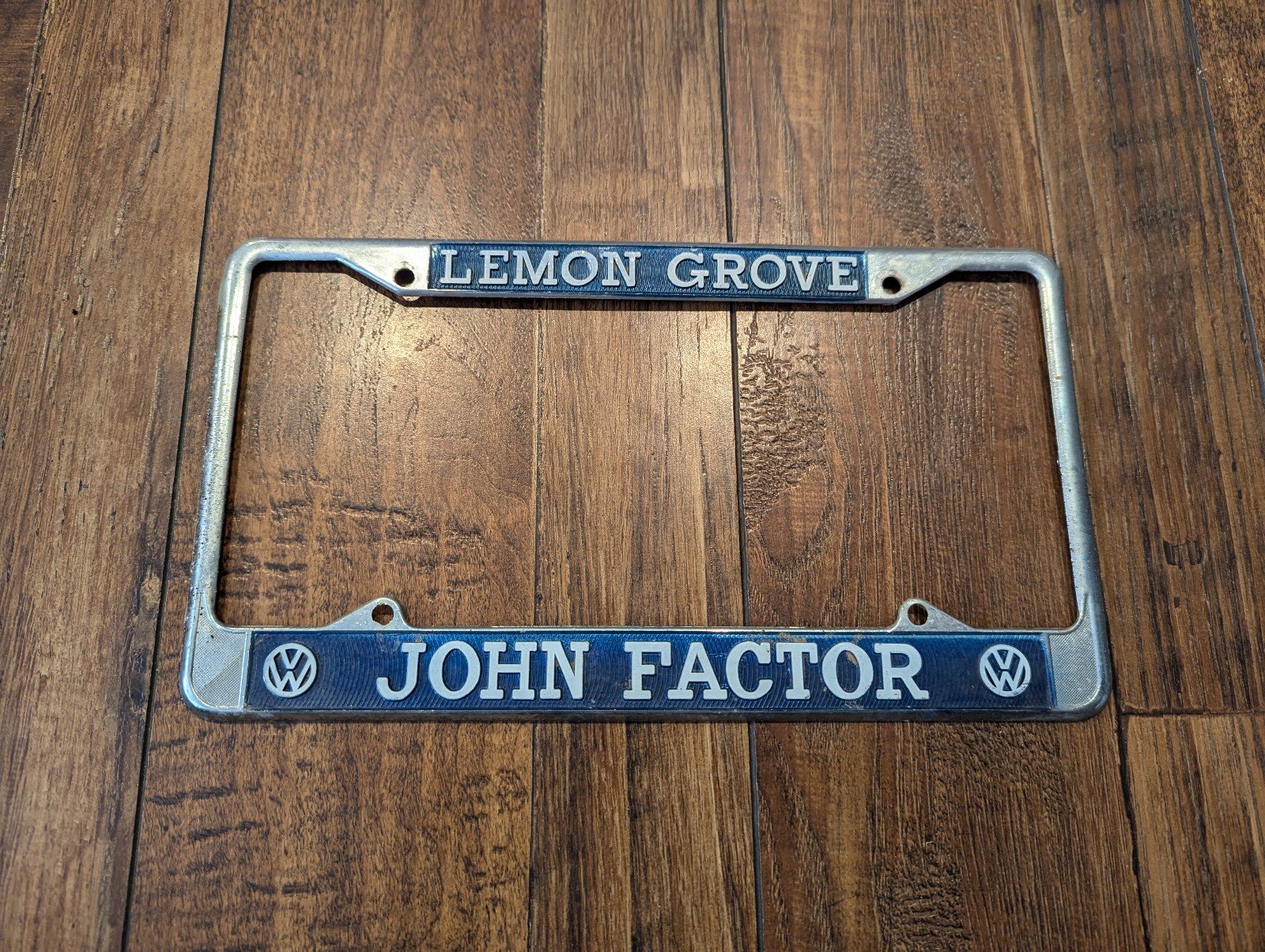 Vintage Lemon Grove California John Factor Volkswagen Metal License Plate Frame
