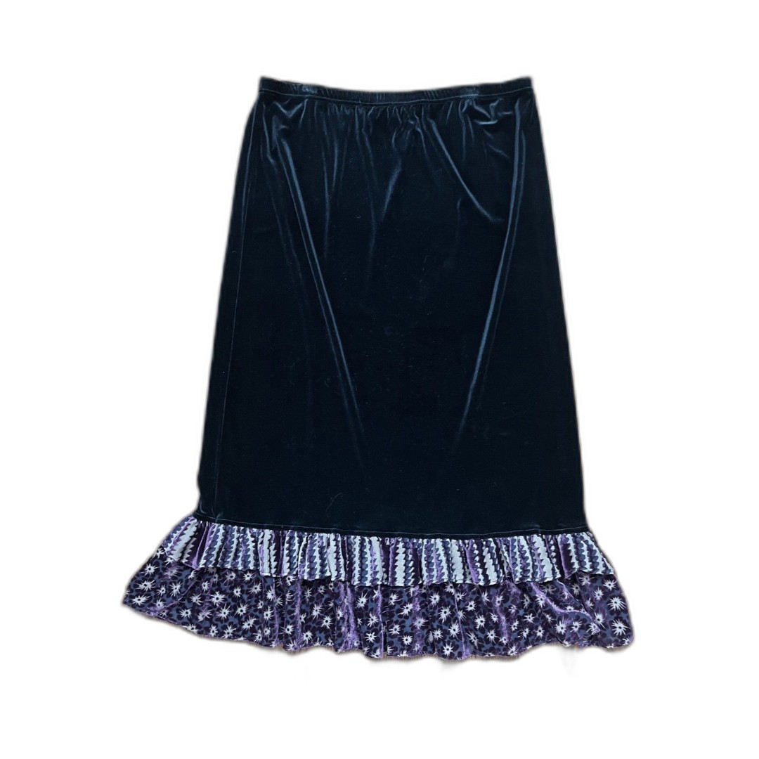 Vintage YOAKUN Double D Ranch Black Velvet Maxi Skirt Women's Plus Size 1X