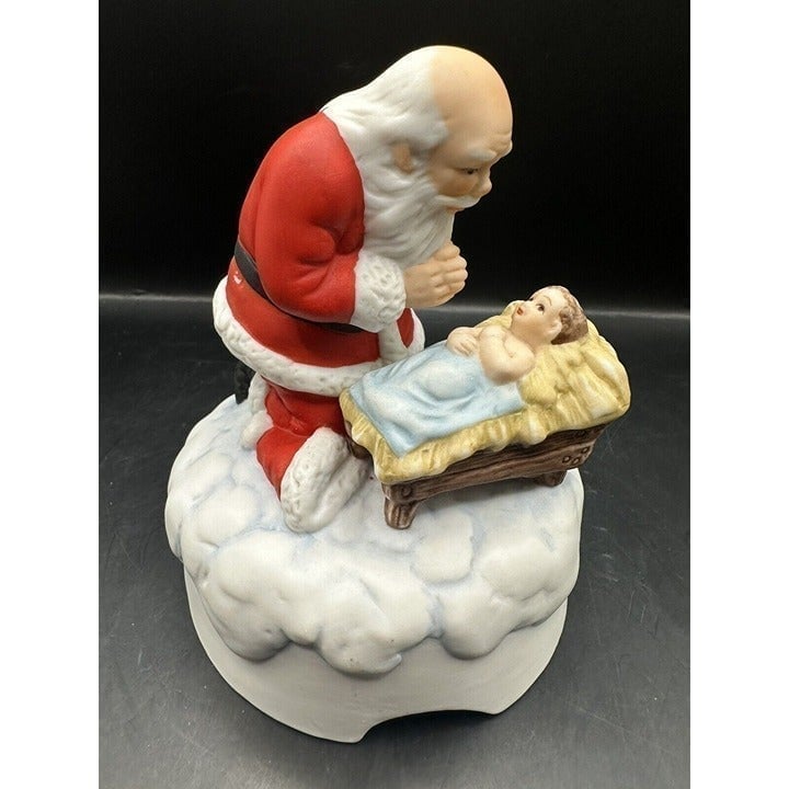 Vintage Kneeling Santa & Baby Jesus Music Box Roman 1983 O Come All Ye Faithful