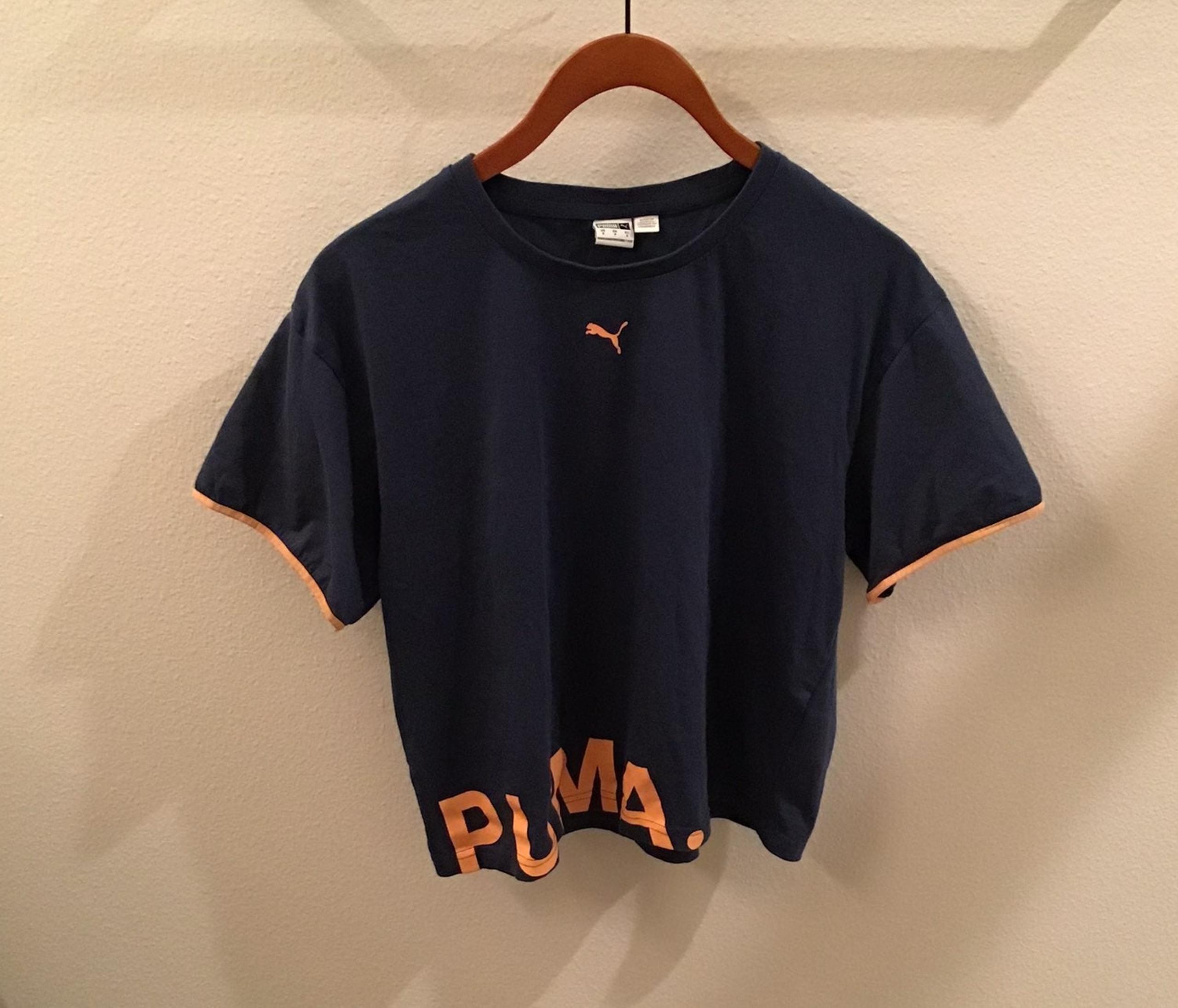 Puma Crop Short Sleeve Shirt Blue with Pink Size Small