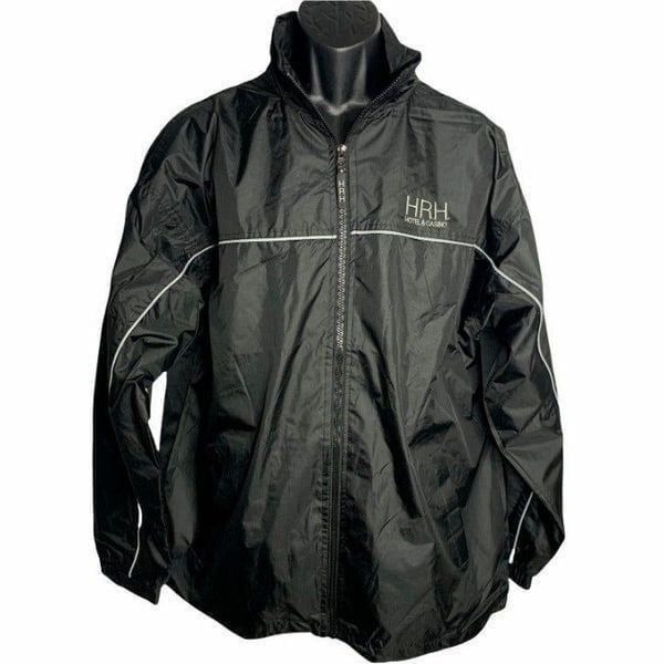 Hard Rock Hotel Windbreaker Jacket L Black Full Zip Pockets Mesh Lining Toggle