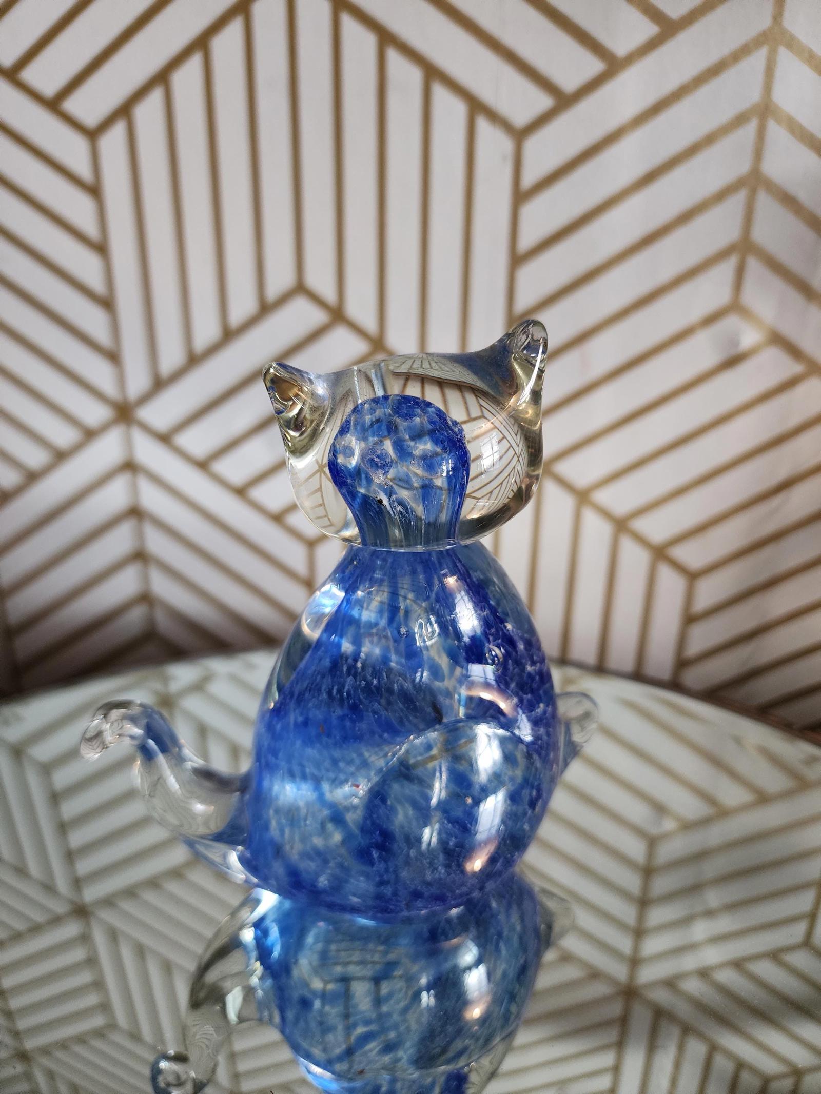 Vintage Murano Style Art Glass Blue Cat