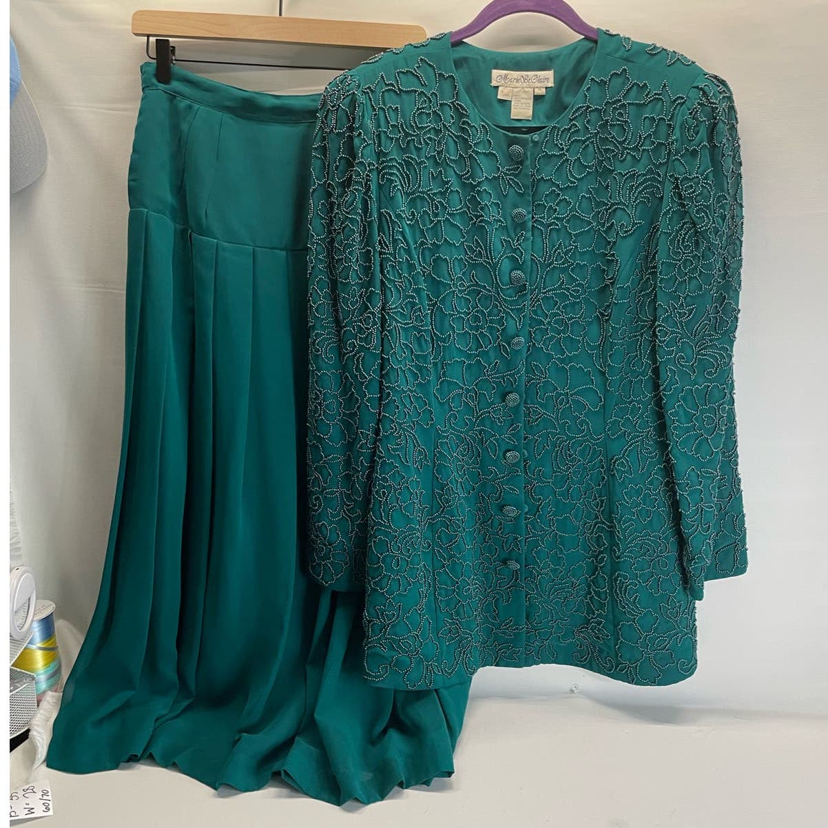 Marie St Claire Vintage Beaded Two Piece Skirt Blazer Set Floral Womens Size 14