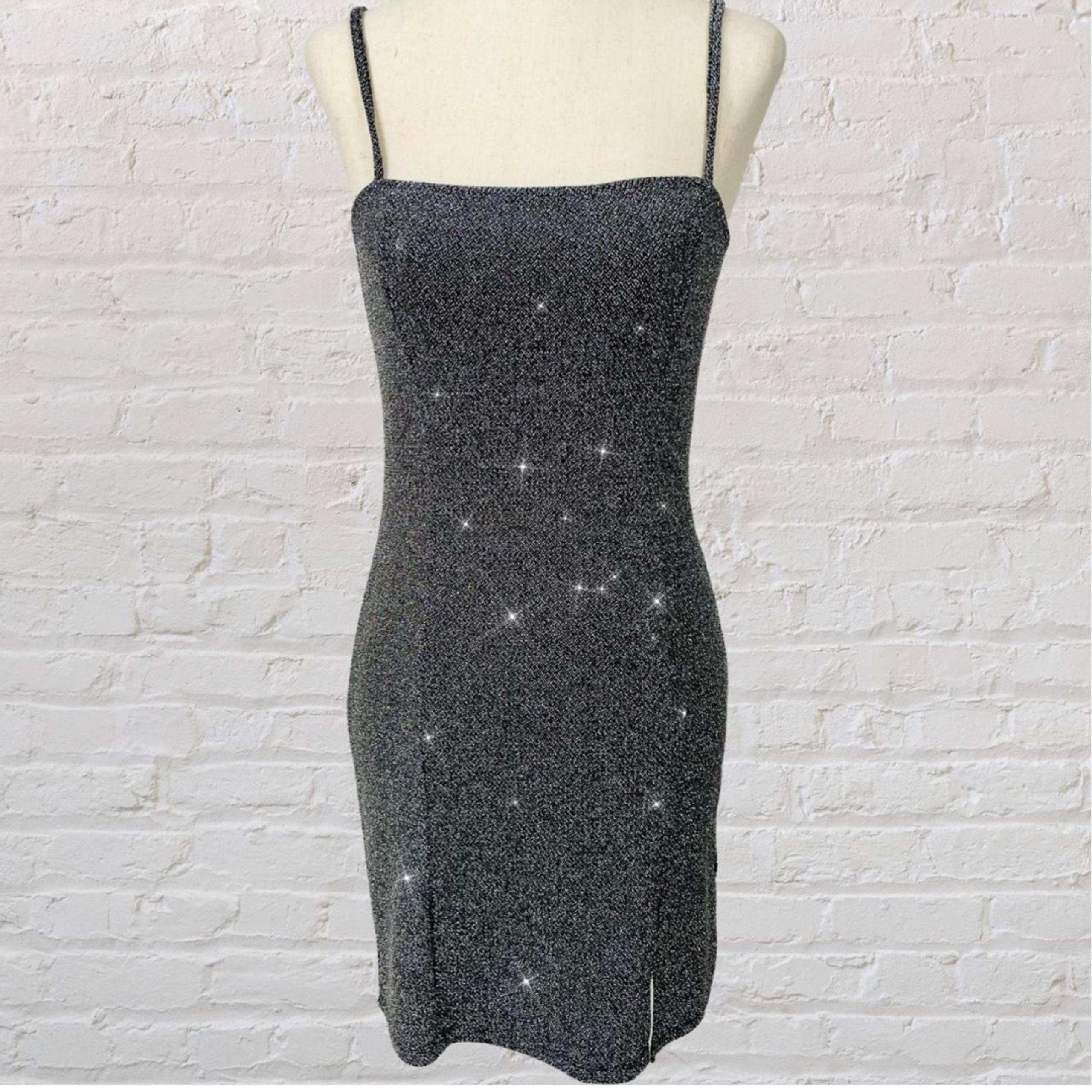 Silver Metallic Bodycon Mini Dress S 90s Glam Indie Sleaze Party Like New