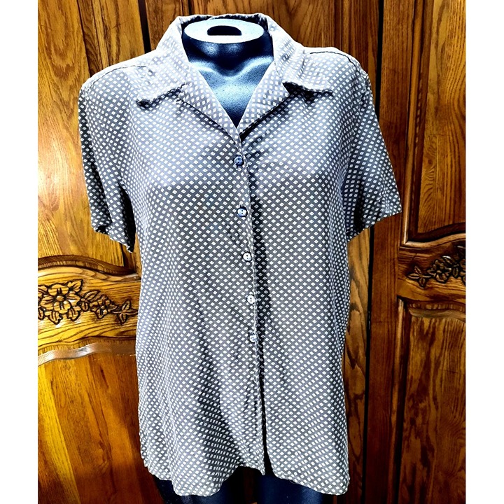 Vintage August Silk Womens M Button Up Blouse Pebble Grey 1990s