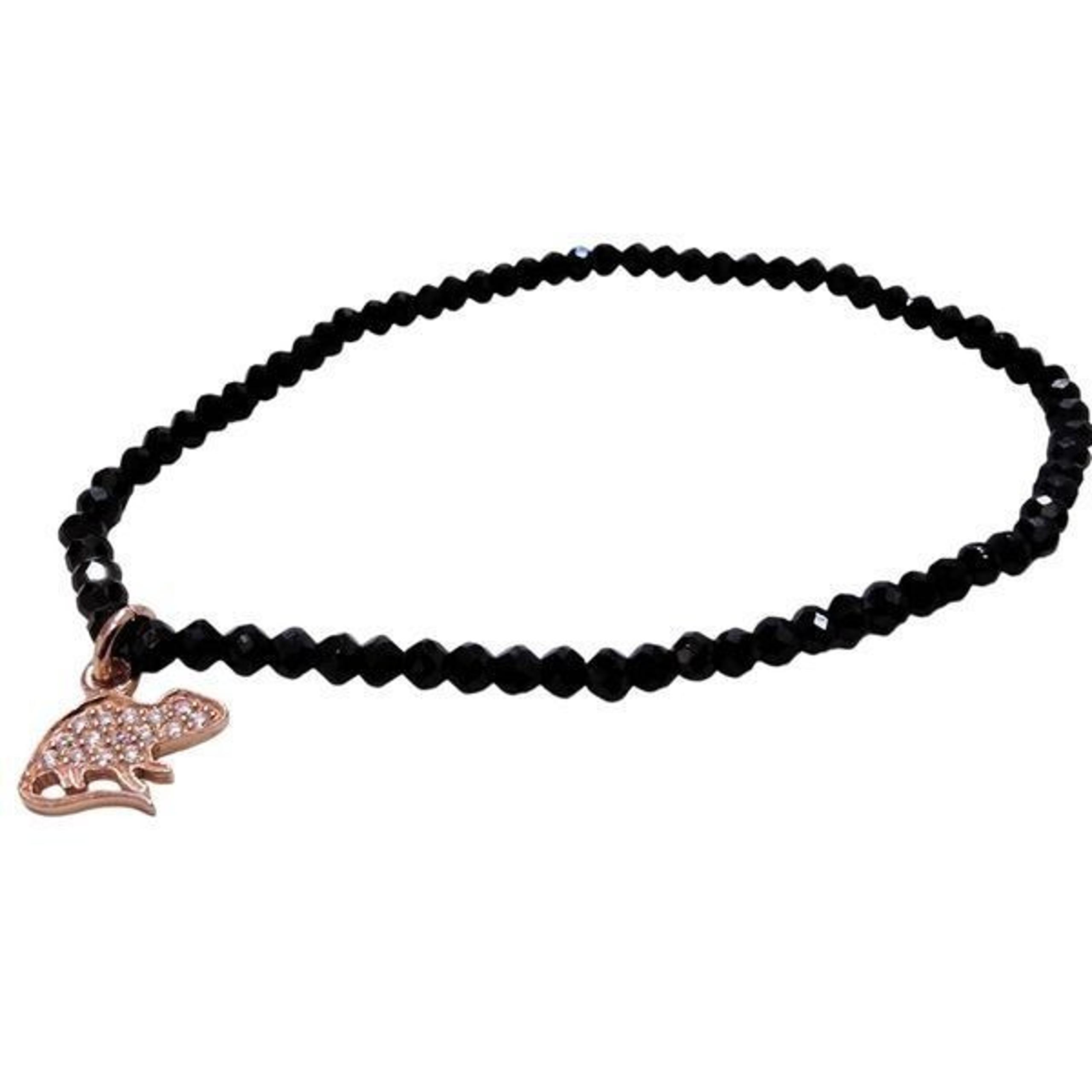 Johnny Was Crystal cut Black Beaded Stretch Bracelet with Gold Crystal Charm