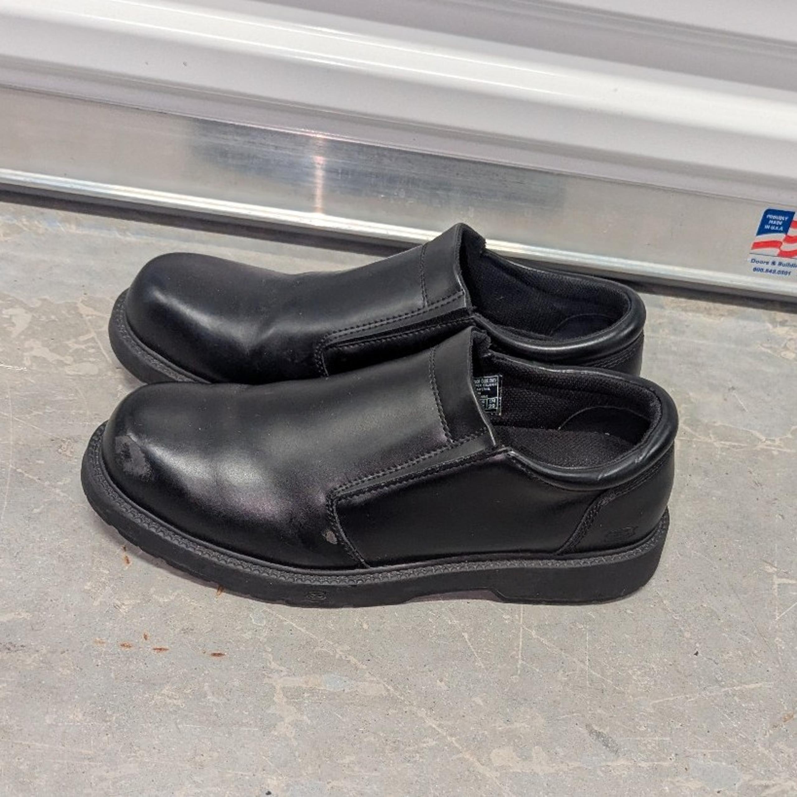 Skechers Slip Resistant Heavy Leather Slip On Black Kitchen Shoes