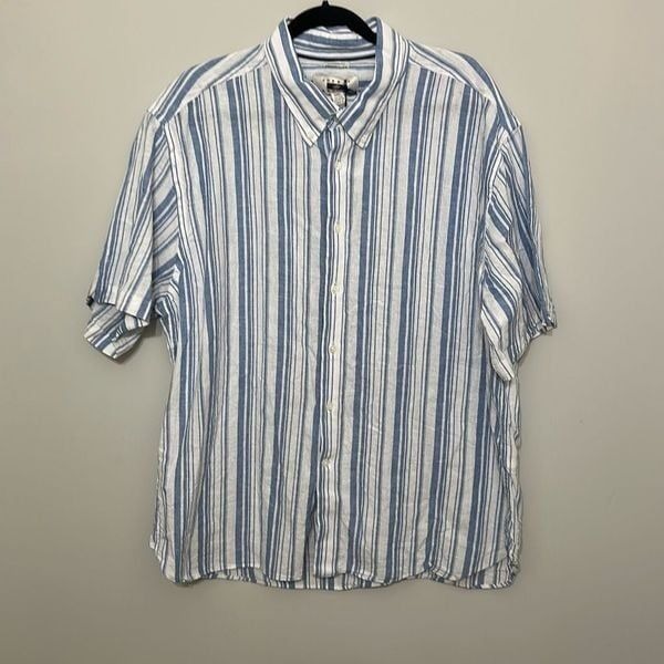 NWT Joseph Abboud Mens Blue White Stripe Linen Cotton Button Up Shirt Size XXL