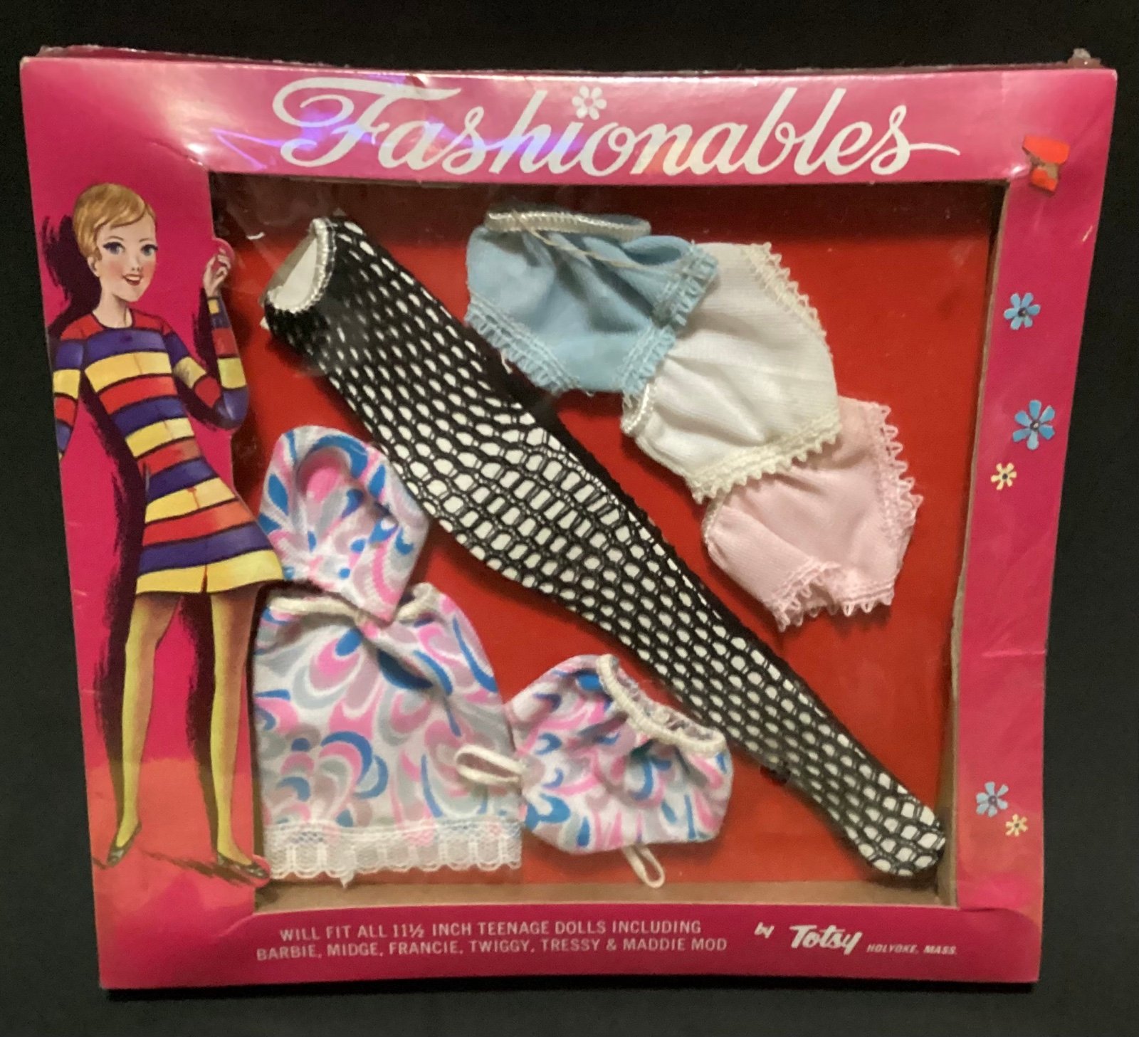 Vintage 1960s Totsy Doll Fashionables Black Fish Net Stockings and Lingerie NIP