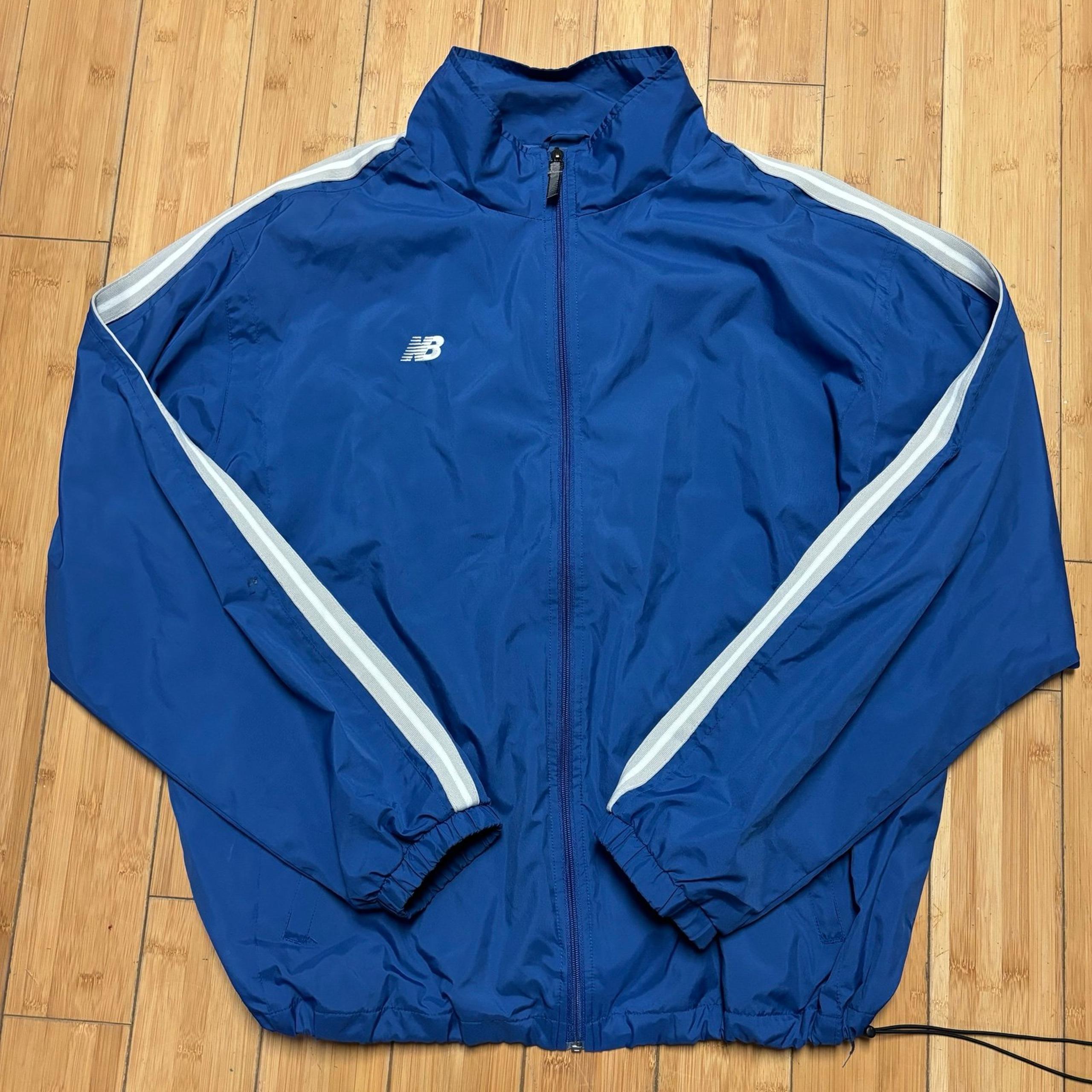 Men’s New Balance Blue White Striped Zip Up Sweatshirt Jacket Size XL