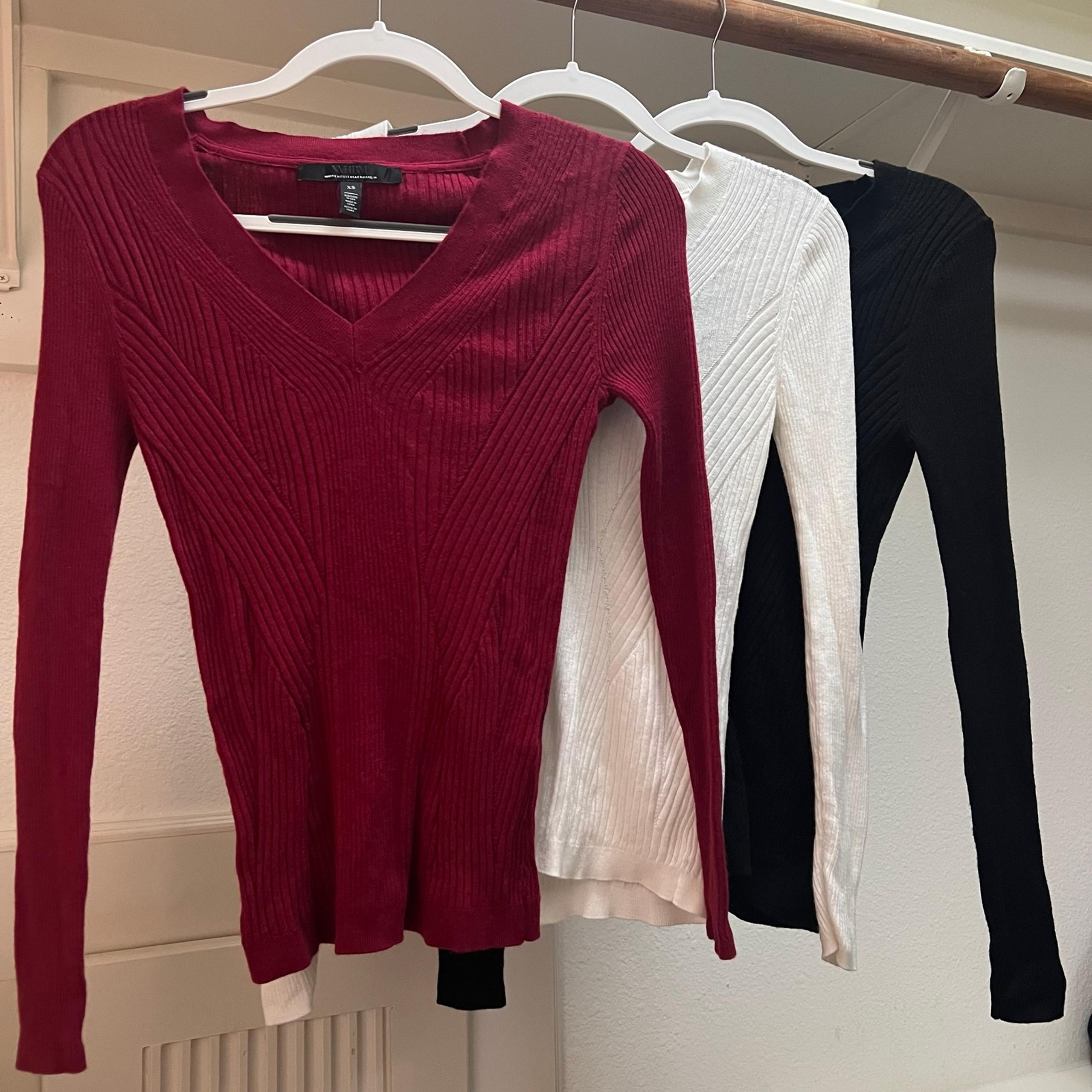 Bundle of 3 White House Black Market Long Sleeve Cashmere Blend V-Neck Top