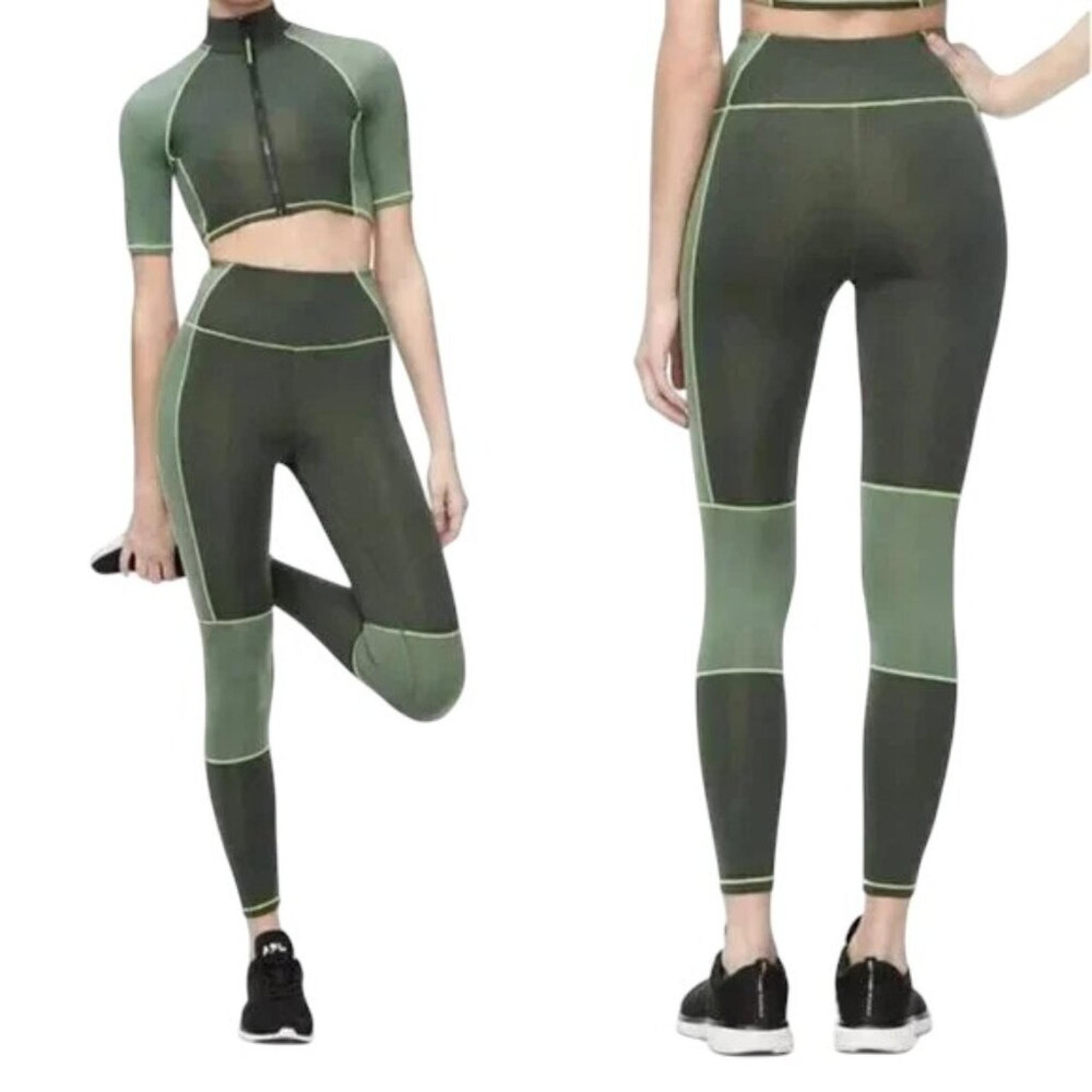 NEW GOOD AMERICAN The Dual Life Tonal 7/8 Leggings in Green WOMEN'S 1X