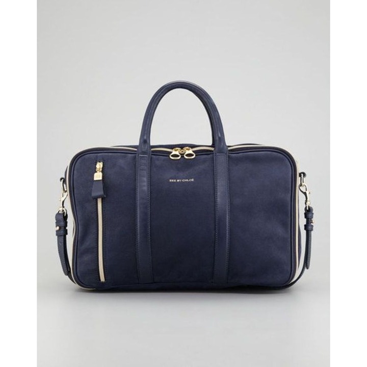 SEE BY CHLOE Harriet 24-Hour Weekender Overnight Bag Navy Suede Carry-On Laptop